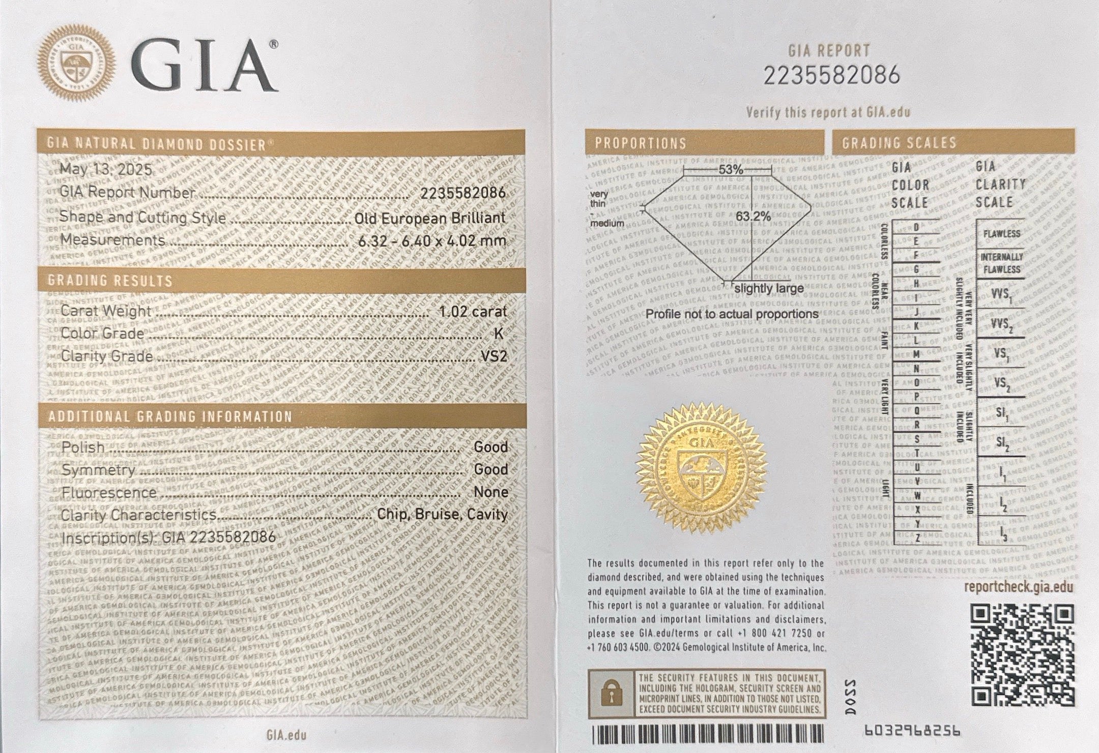 GIA diamond grading report with detailed information on a white background