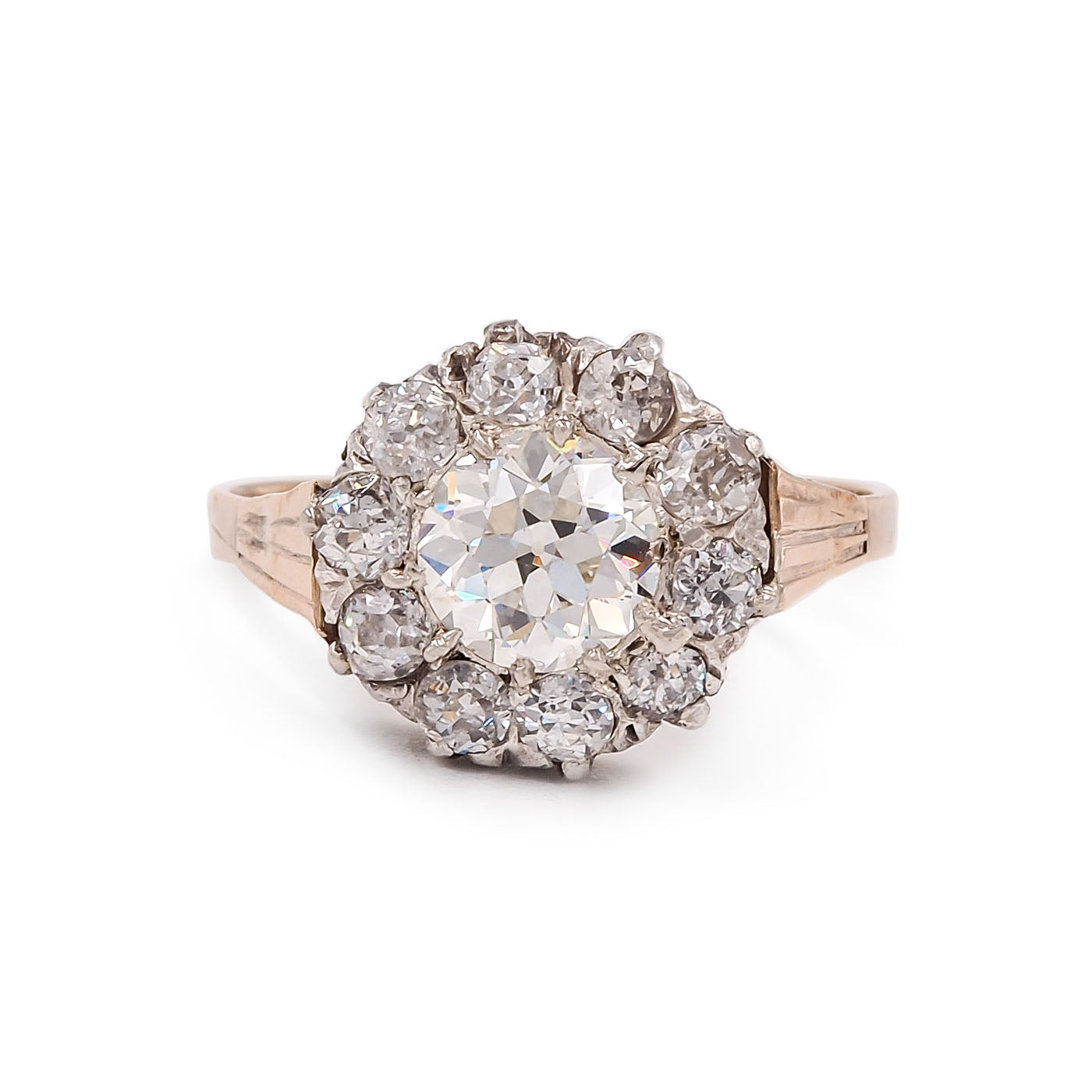 Victorian 1.02 Ct. Old European Cut Diamond Cluster Engagement Ring