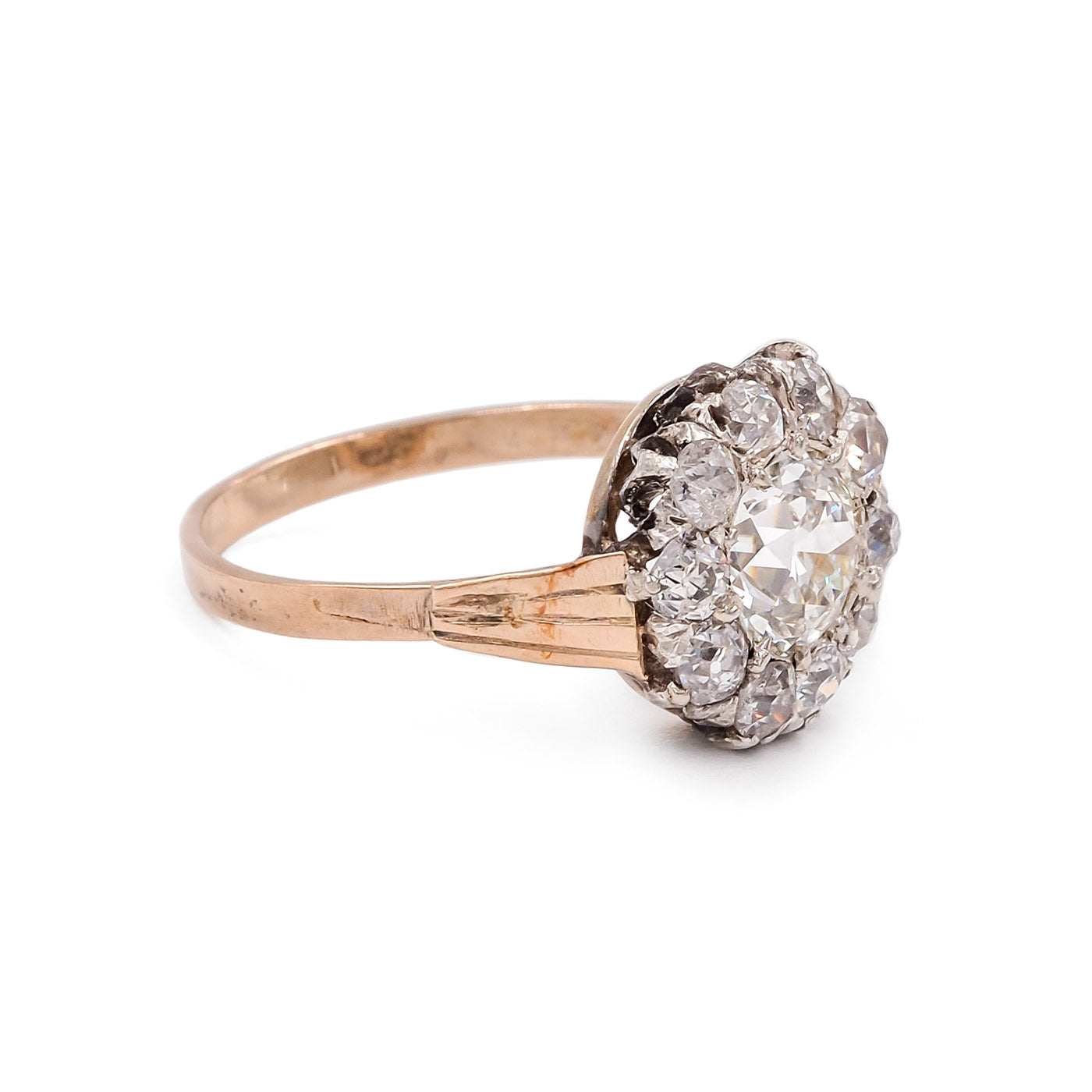 Victorian 1.02 Ct. Old European Cut Diamond Cluster Engagement Ring
