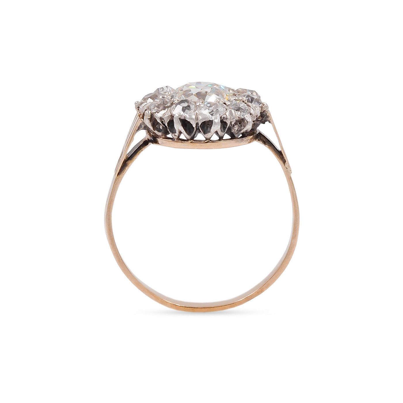 Victorian 1.02 Ct. Old European Cut Diamond Cluster Engagement Ring