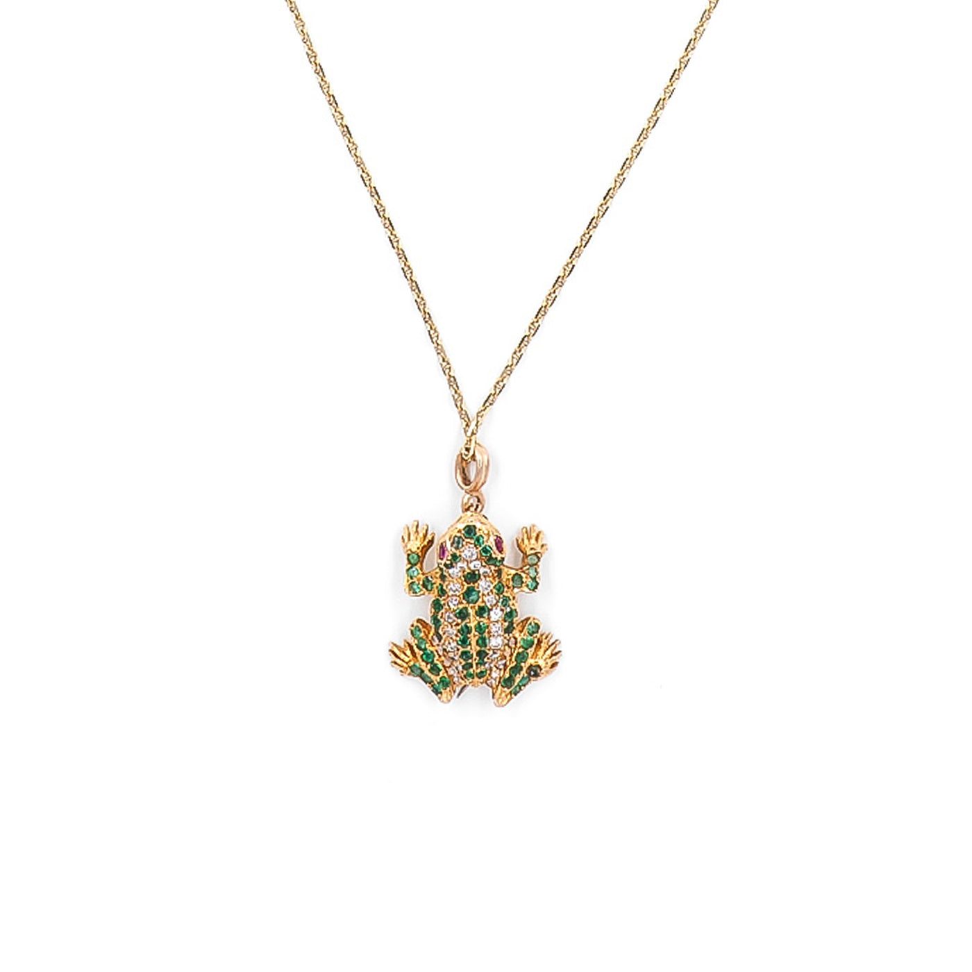 Retro Emerald Diamond Frog Pendant Necklace