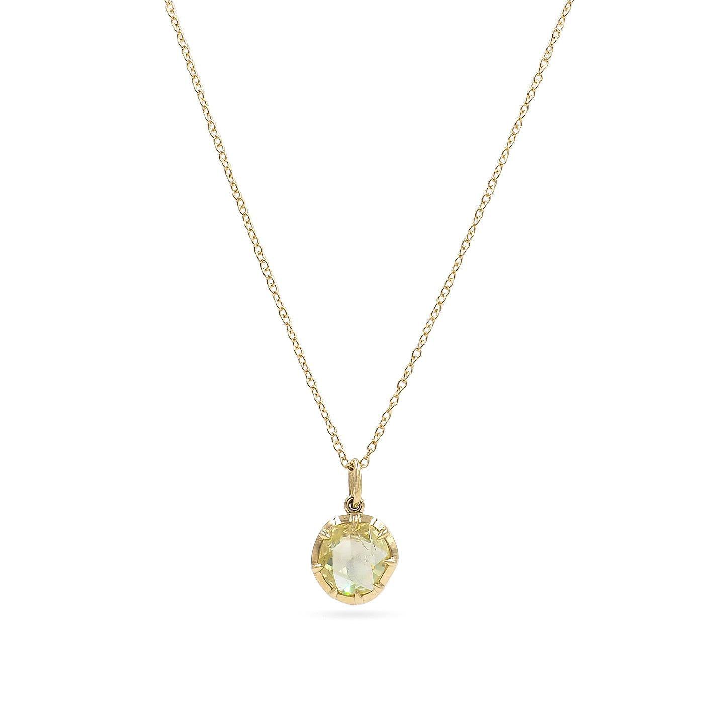 0.89 Ct. Natural Fancy Greenish Yellow Rose Cut Diamond Pendant Necklace