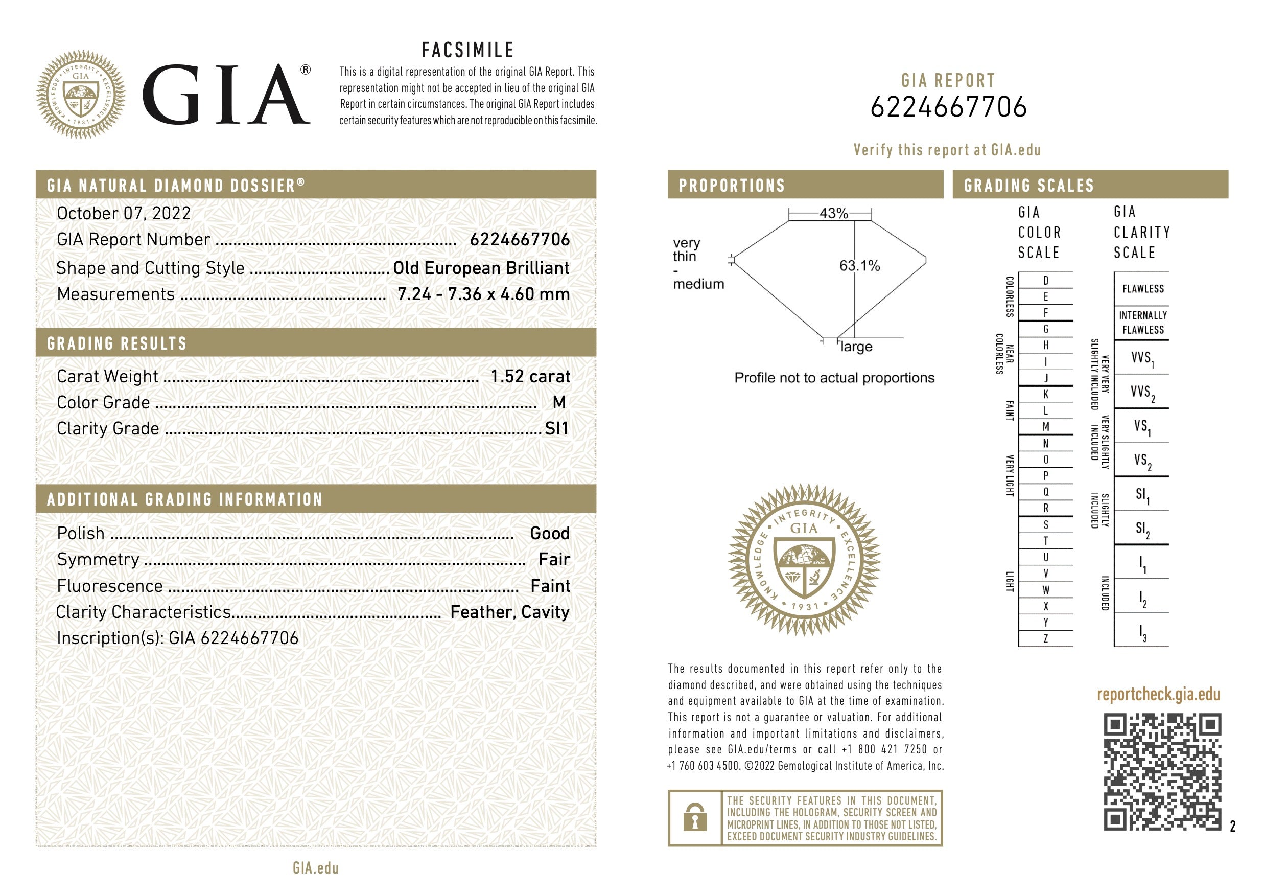 GIA diamond grading report with detailed information on a white background