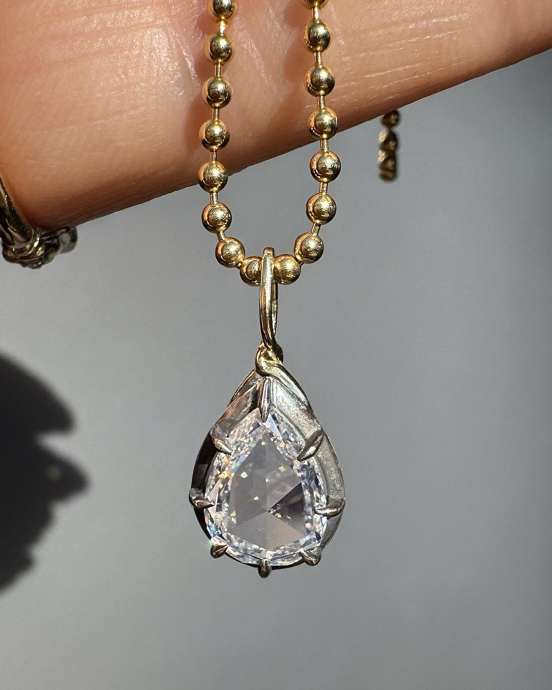 2.02 Carat Pear-Shaped Rose Cut Diamond Pendant Necklace from Bespoke by Platt