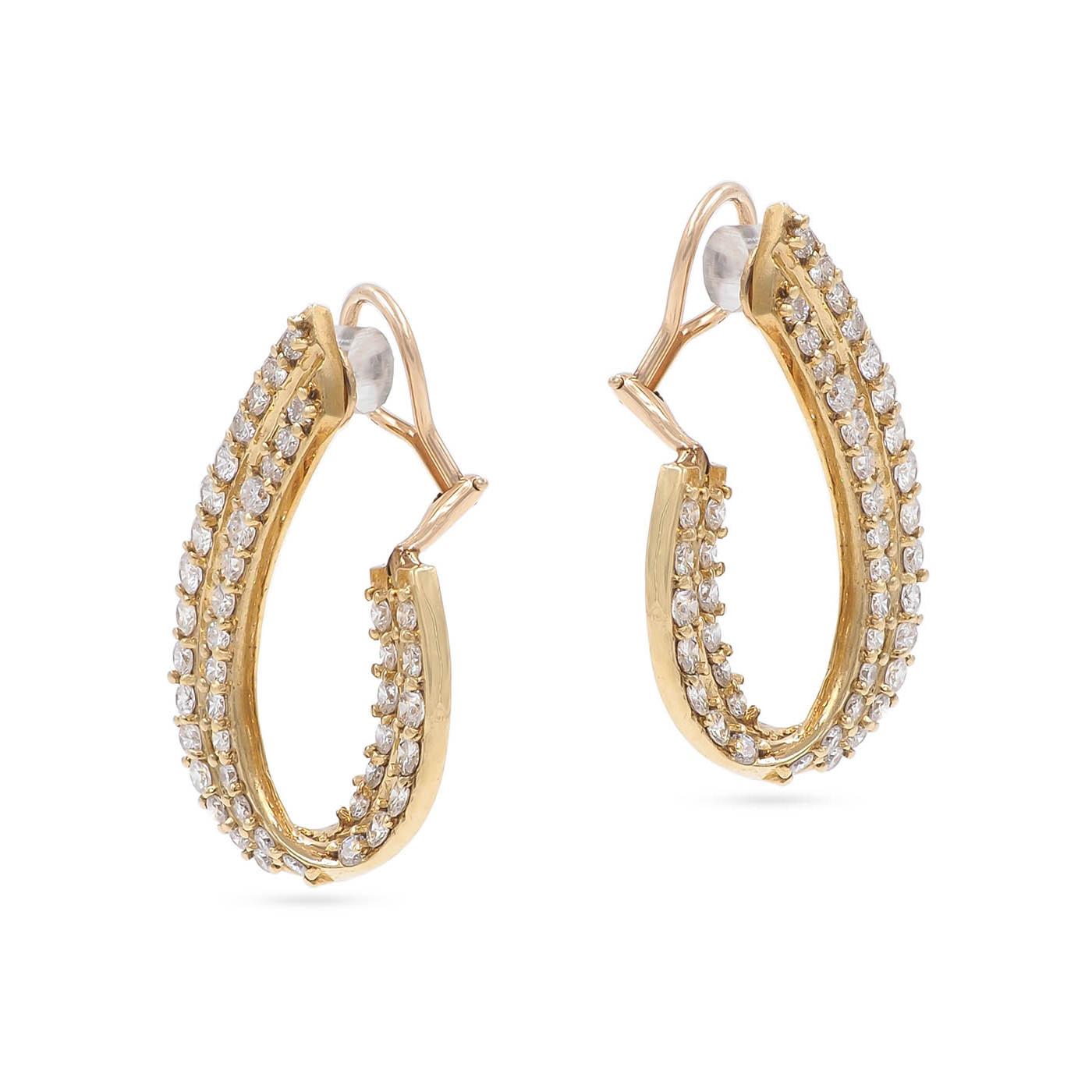 Vintage 7.92 Ctw. Diamond Front-Facing Hoop Earrings