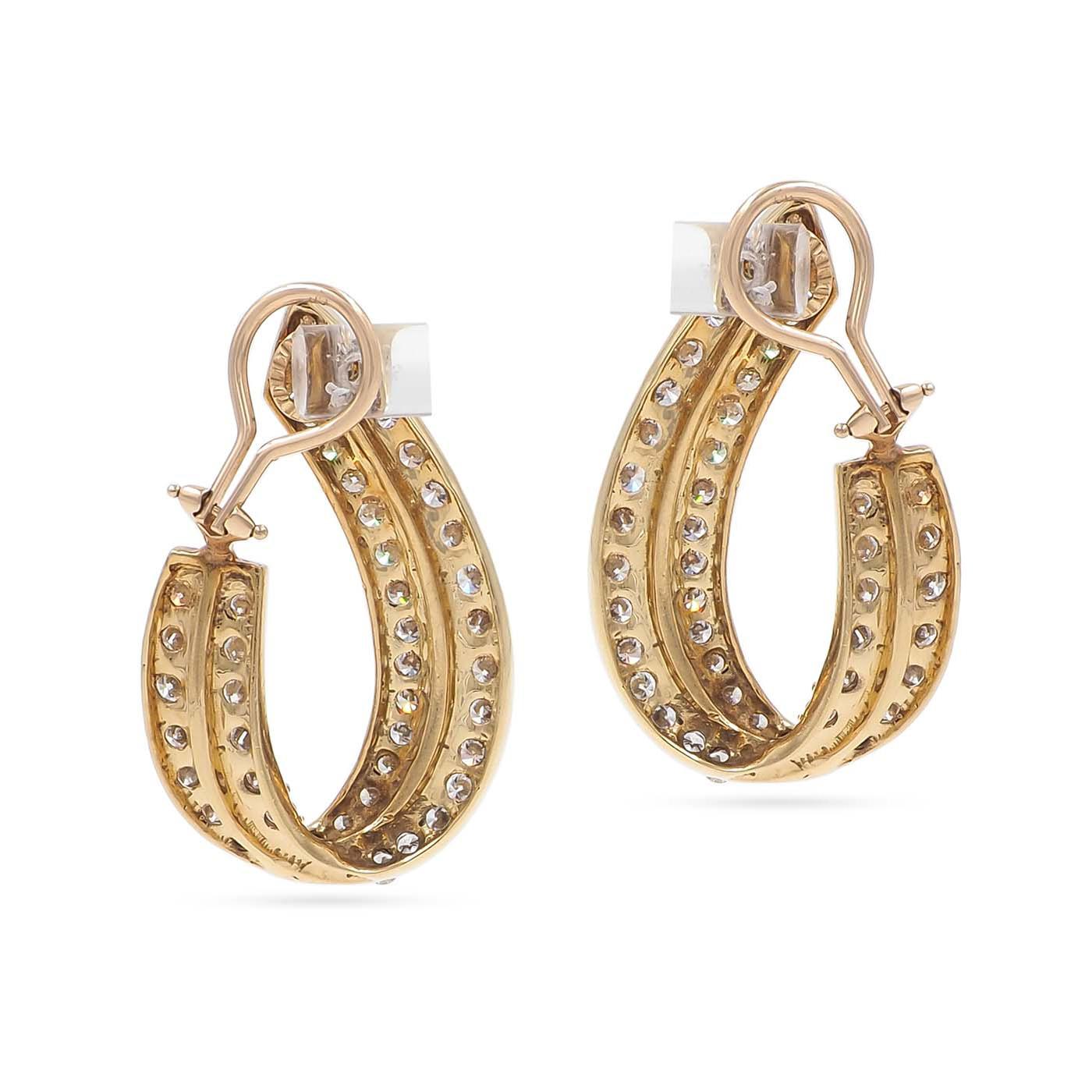 Vintage 7.92 Ctw. Diamond Front-Facing Hoop Earrings