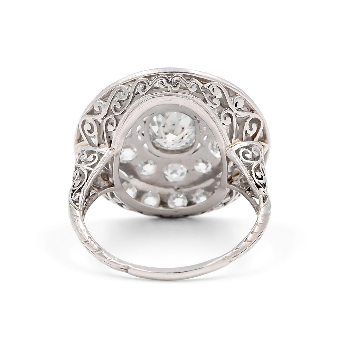 Art Deco 0.90 Carat Old Mine Cut Diamond Double Halo Dinner Ring