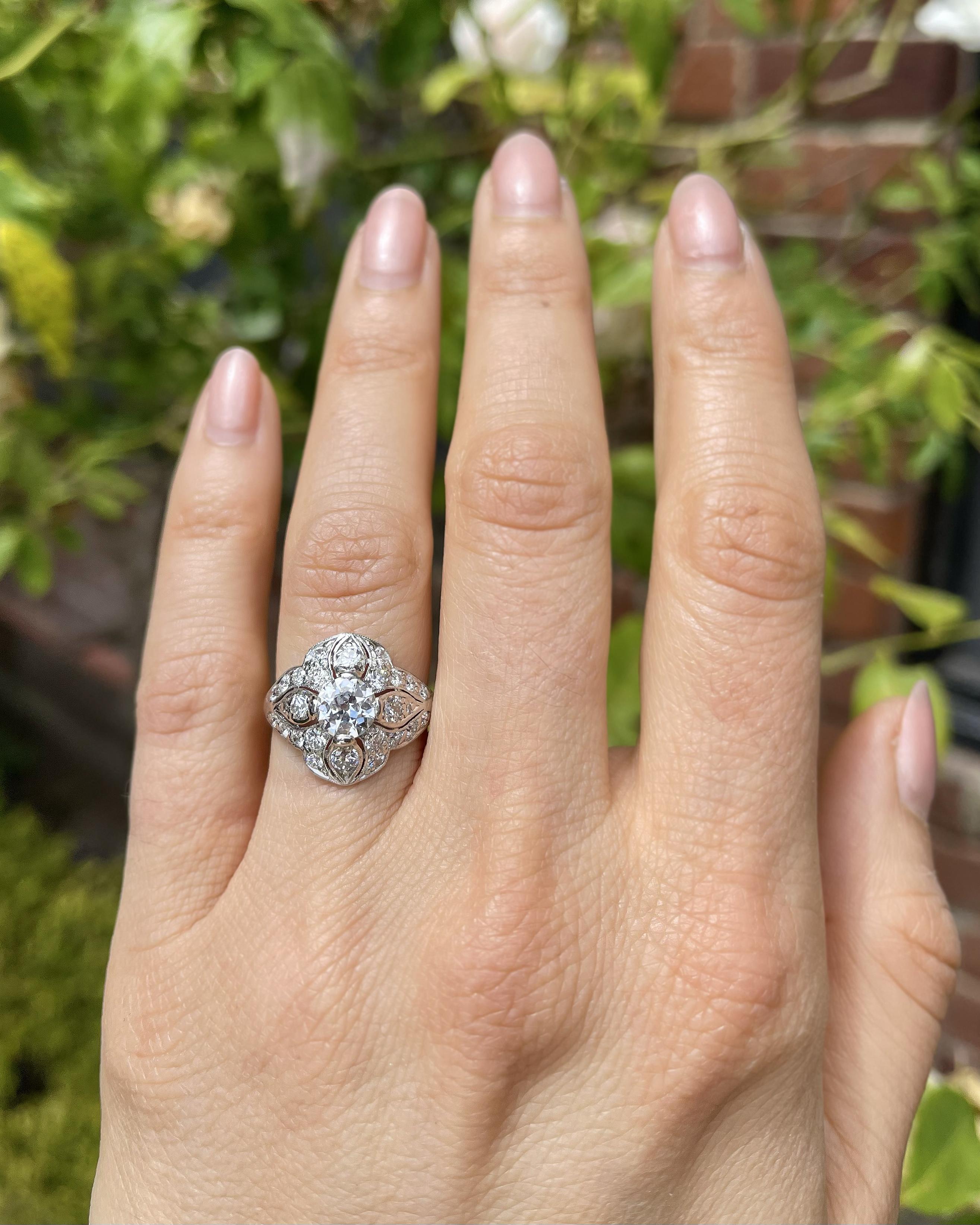 Art Deco 0.80 Ct. Old European Cut Diamond Ornate Domed Ring