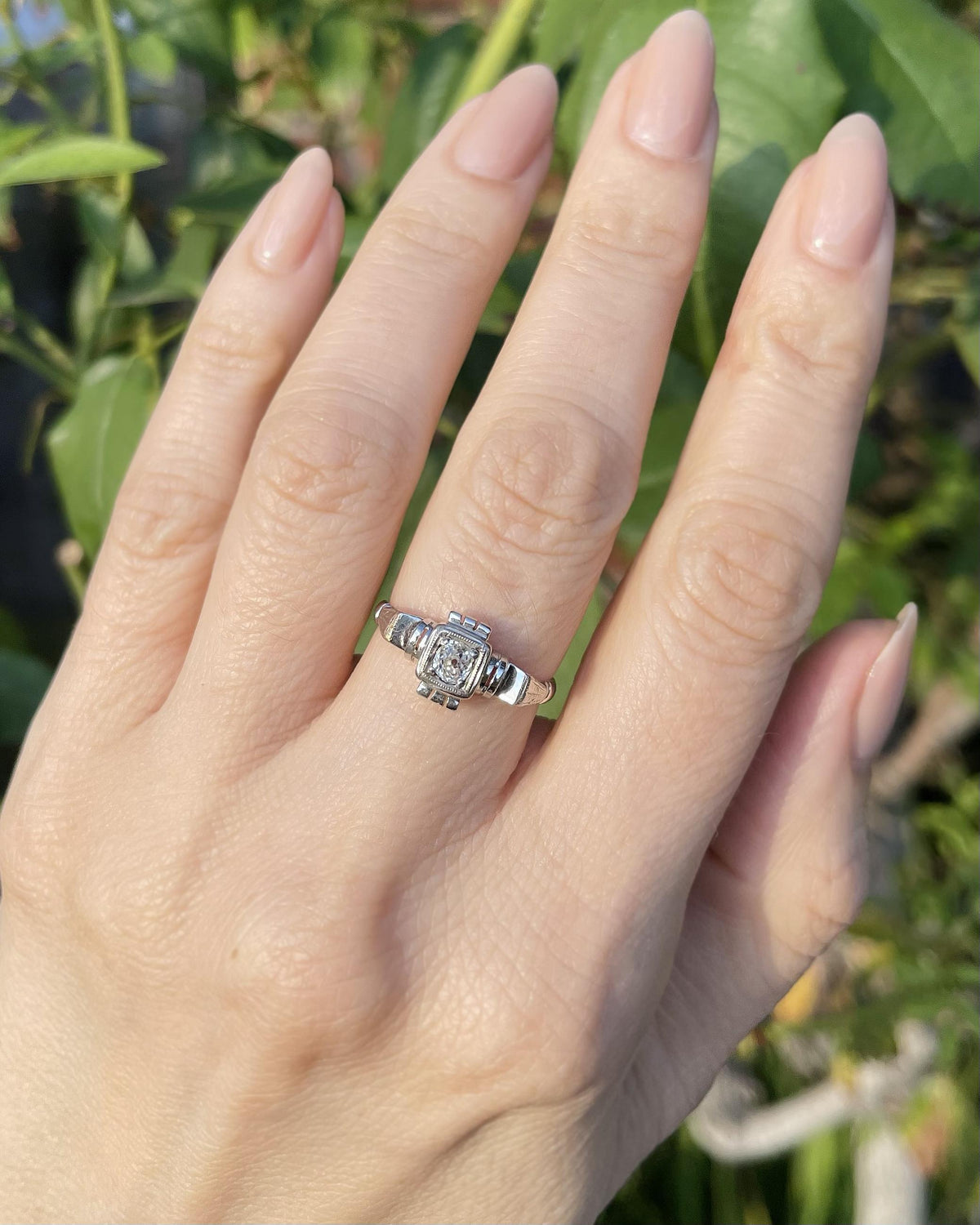 Art Deco 0.40 Ct Old Mine Cut Diamond Engagement Ring