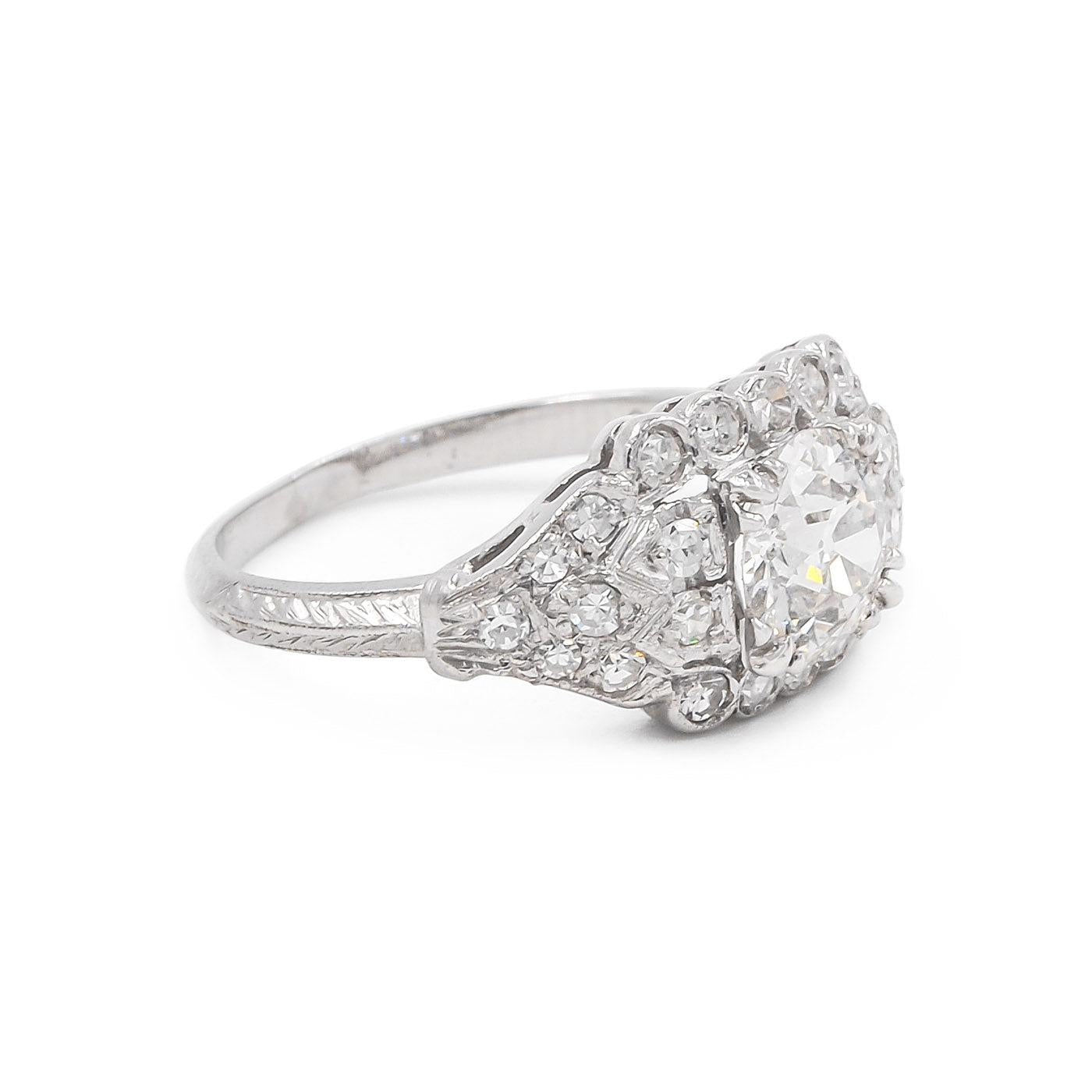 Art Deco 1.02 Carat Old European Cut Diamond Engagement Ring