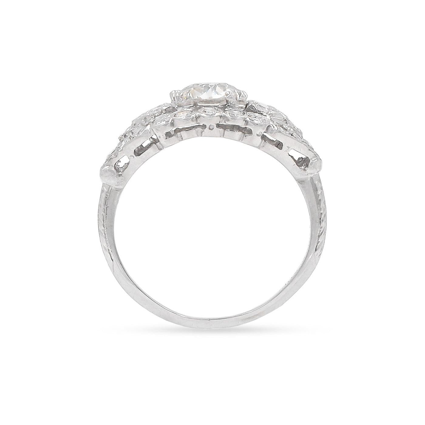 Art Deco 1.02 Carat Old European Cut Diamond Engagement Ring