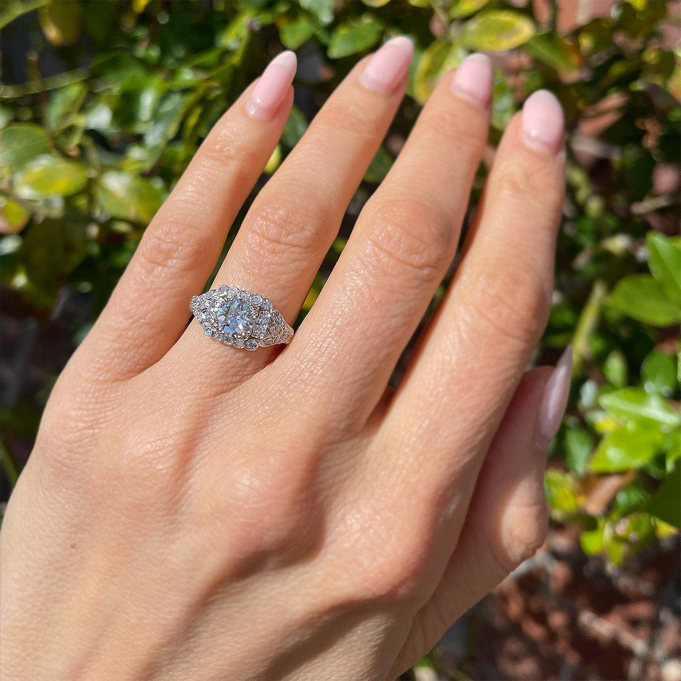 Art Deco 1.02 Carat Old European Cut Diamond Engagement Ring