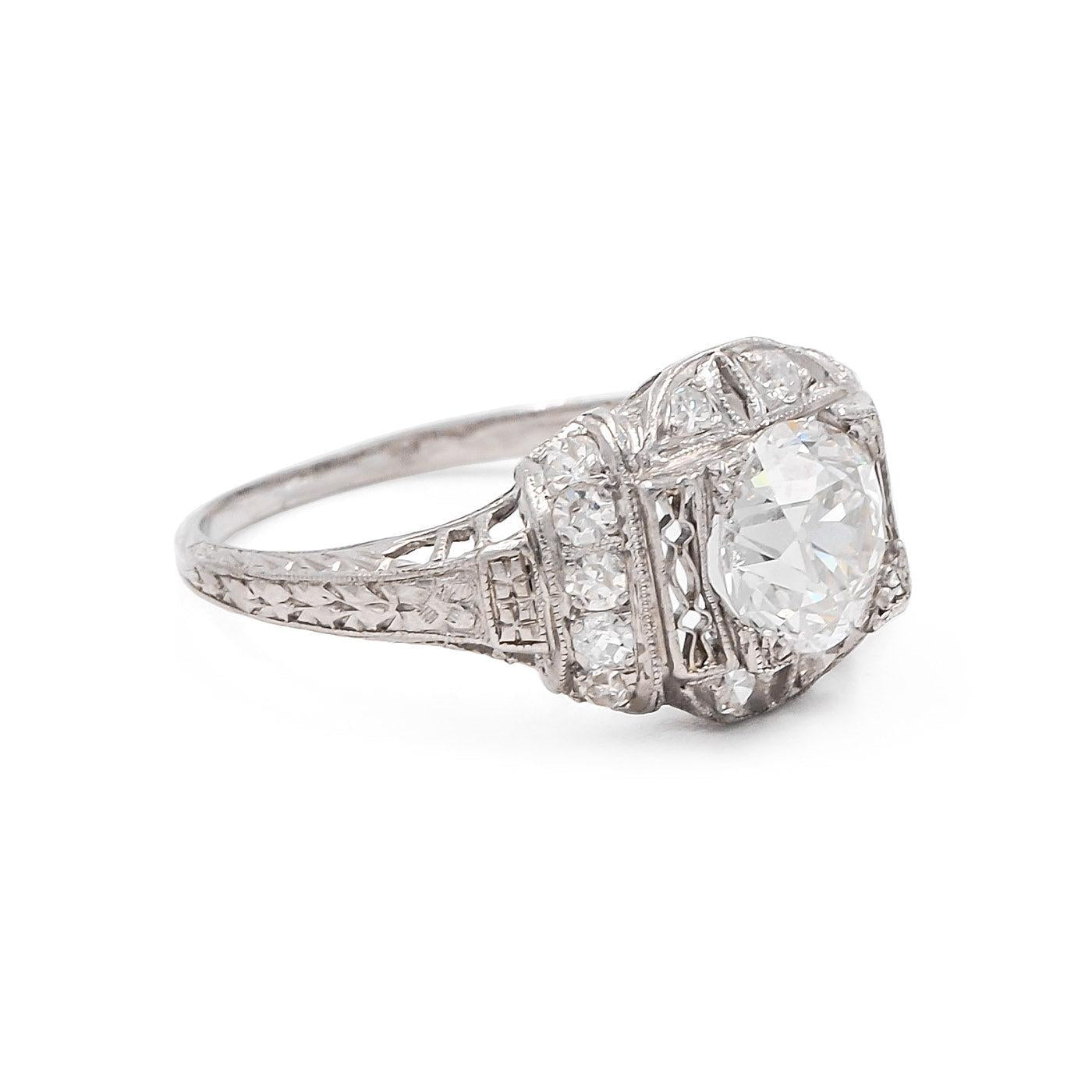 Art Deco 1.16 Carat Old European Cut Diamond Engagement Ring