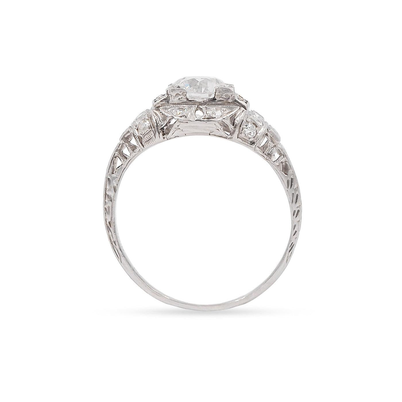 Art Deco 1.16 Carat Old European Cut Diamond Engagement Ring