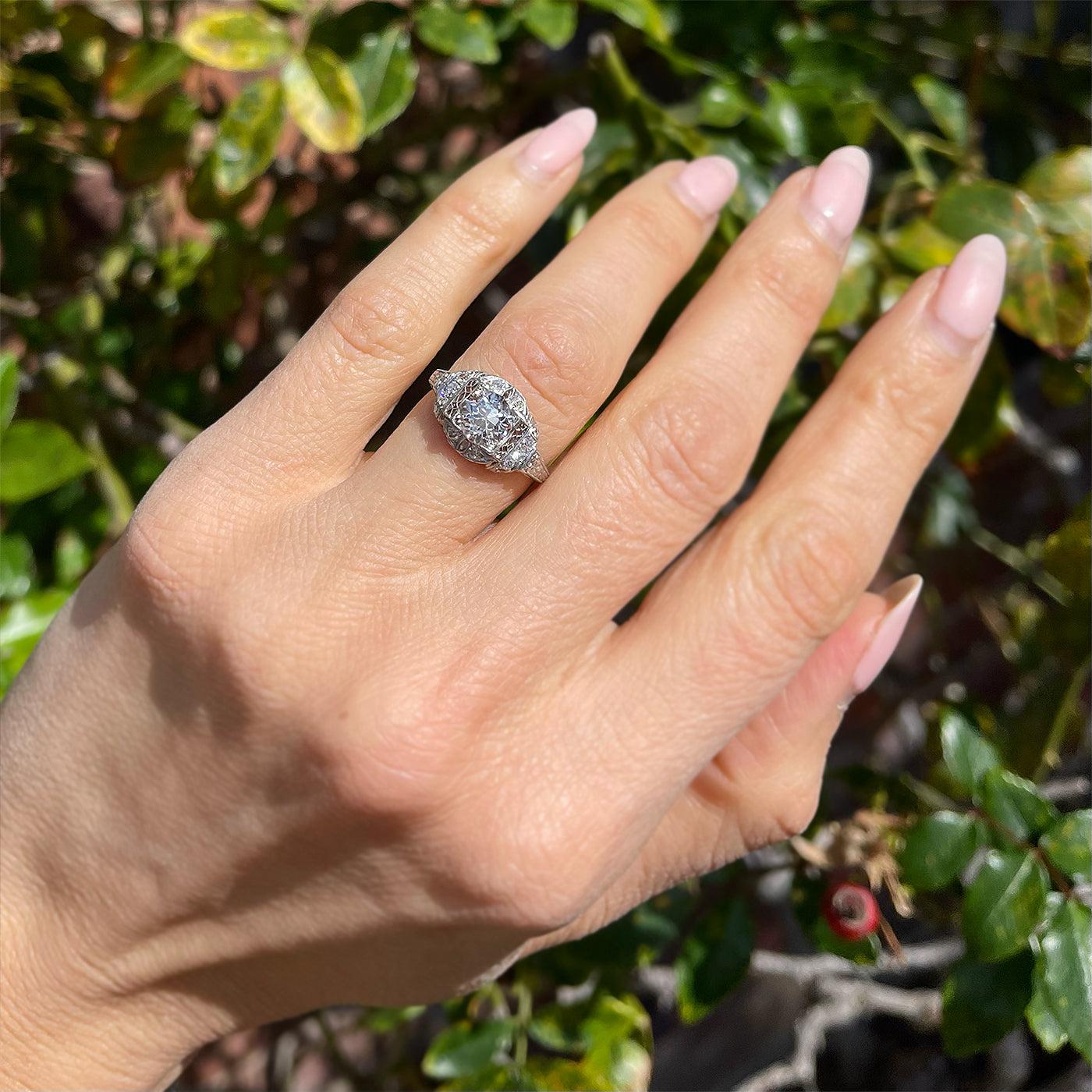 Art Deco 1.16 Carat Old European Cut Diamond Engagement Ring