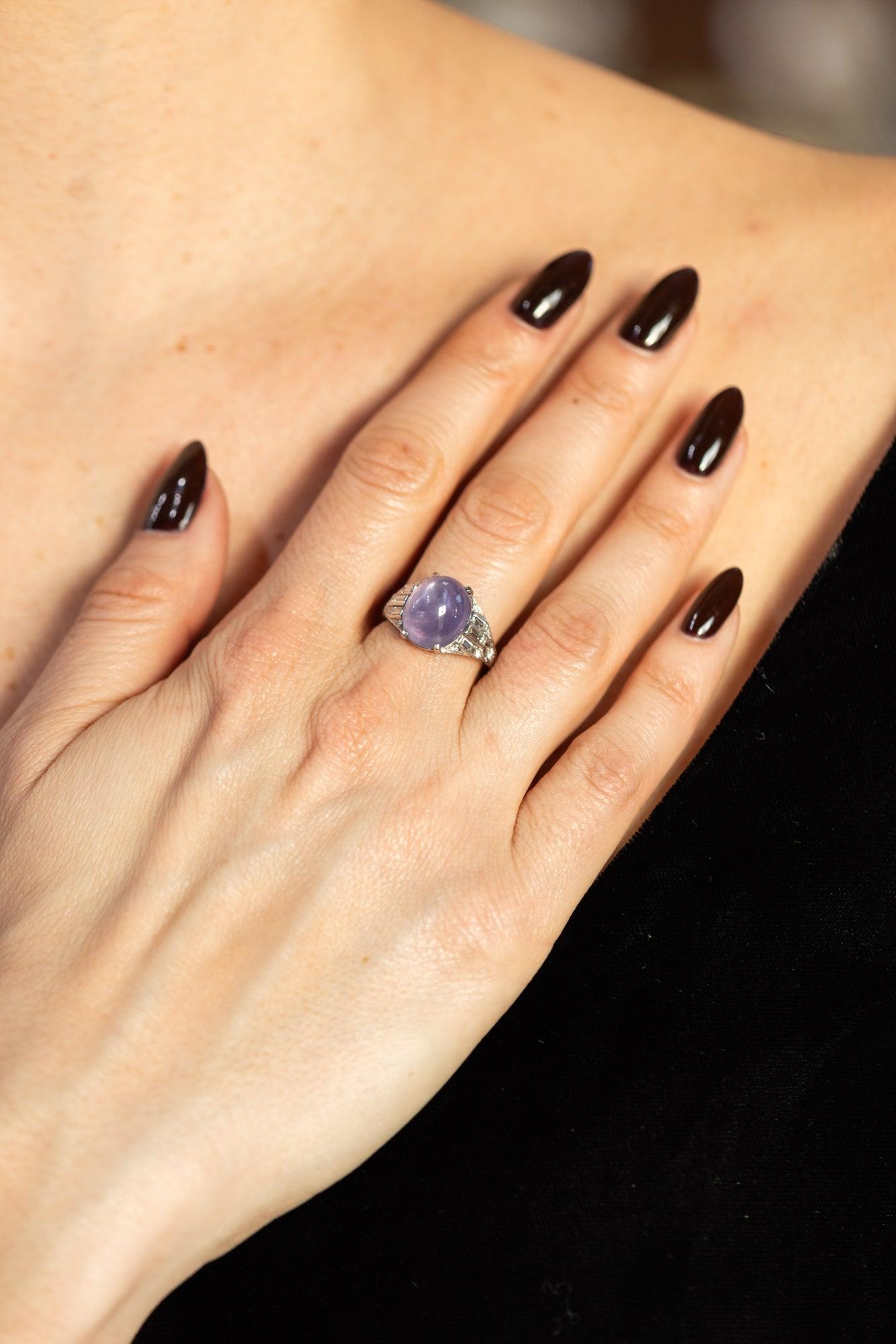 Art Deco 12.50 Ct. Violet Star Sapphire & Diamond Ring from Birks Ryrie