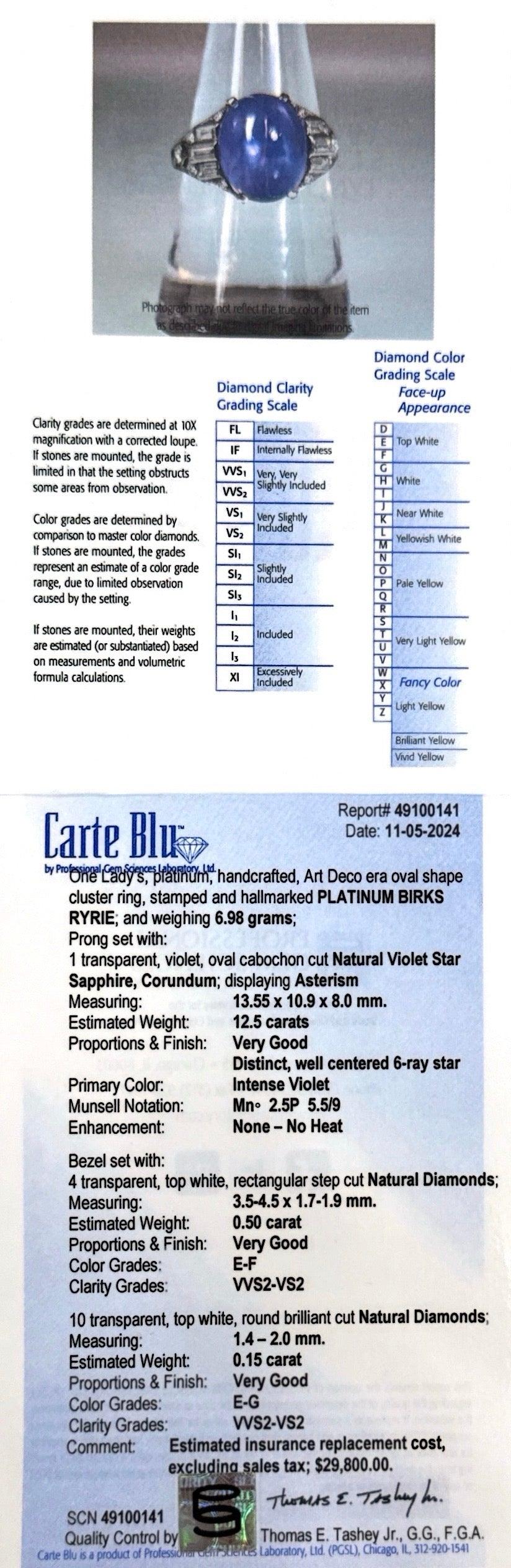 Art Deco 12.50 Ct. Violet Star Sapphire & Diamond Ring from Birks Ryrie