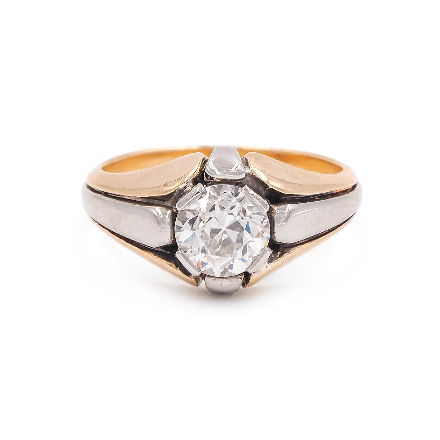 Art Deco 1.40 Carat Old European Cut Diamond Two-Tone Ring