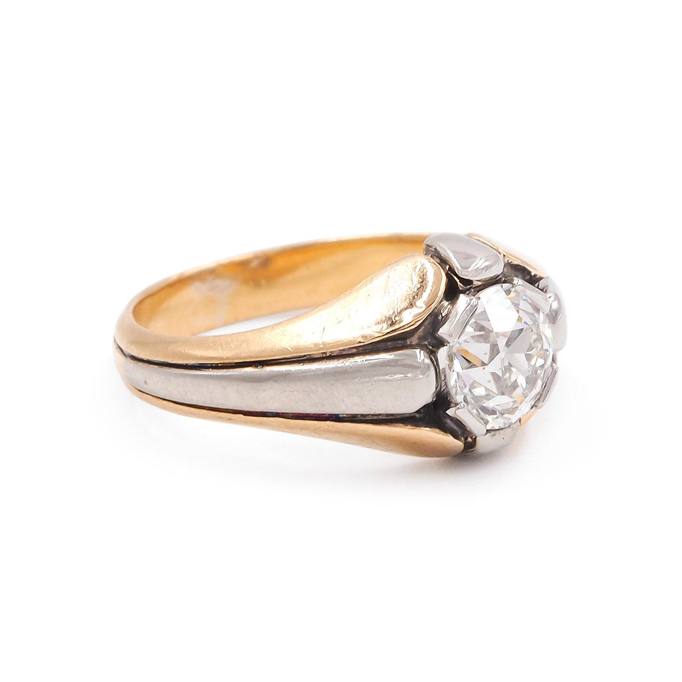 Art Deco 1.40 Carat Old European Cut Diamond Two-Tone Ring