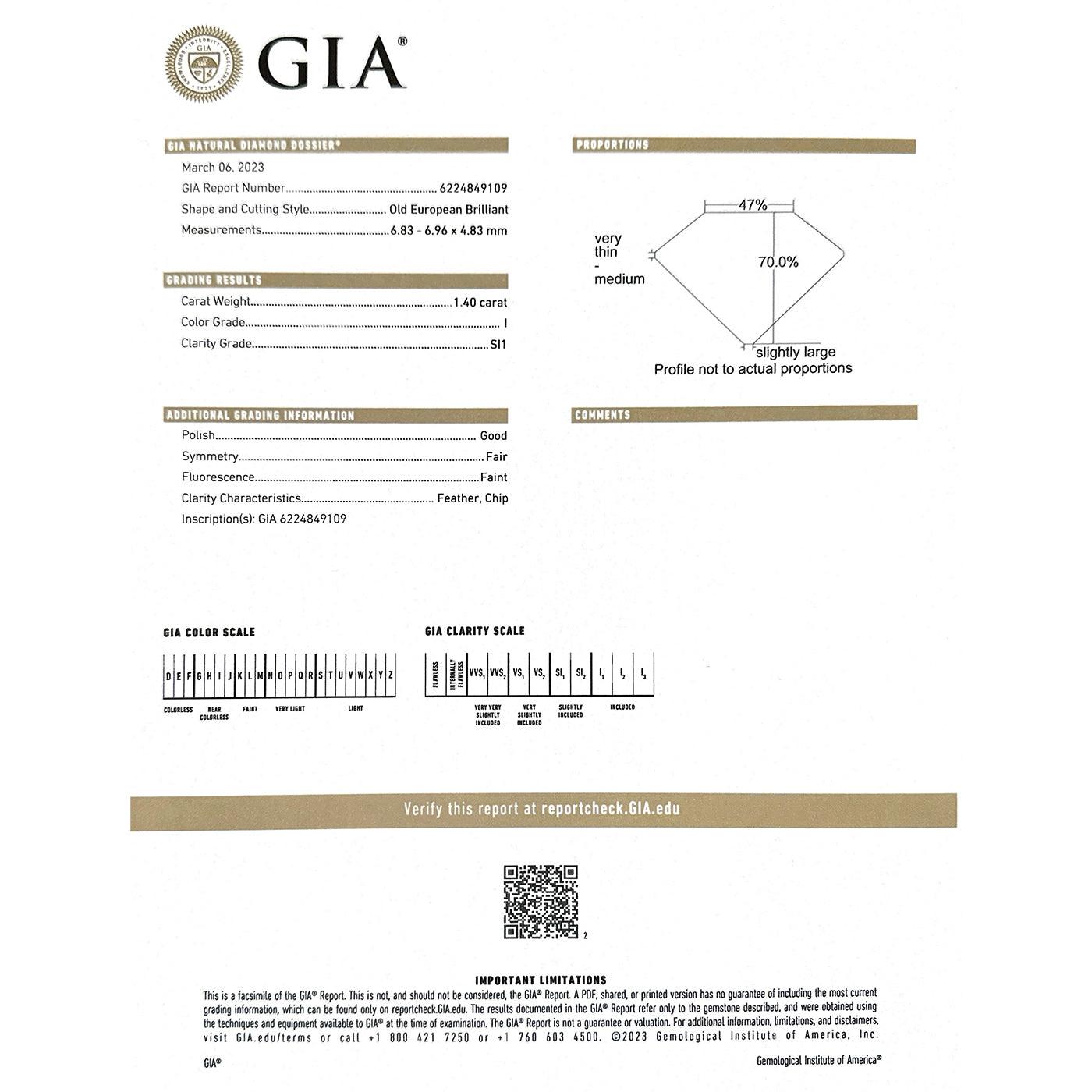 Art Deco 1.40 Carat Old European Cut Diamond Two-Tone Ring