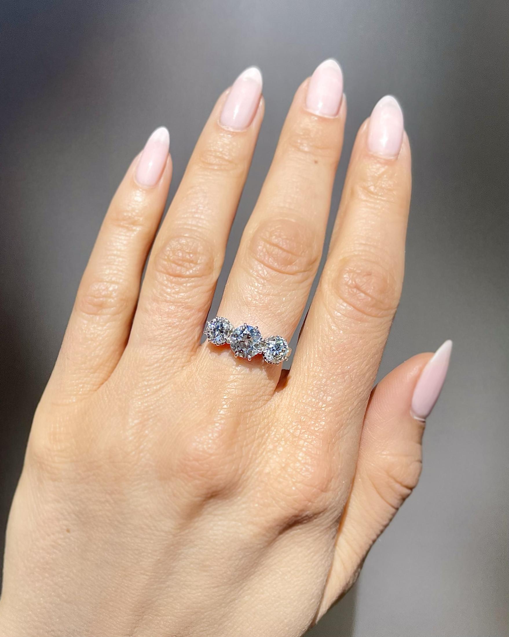 Art Deco 1.38 Ct. Old European Cut Diamond 3-Stone Ring