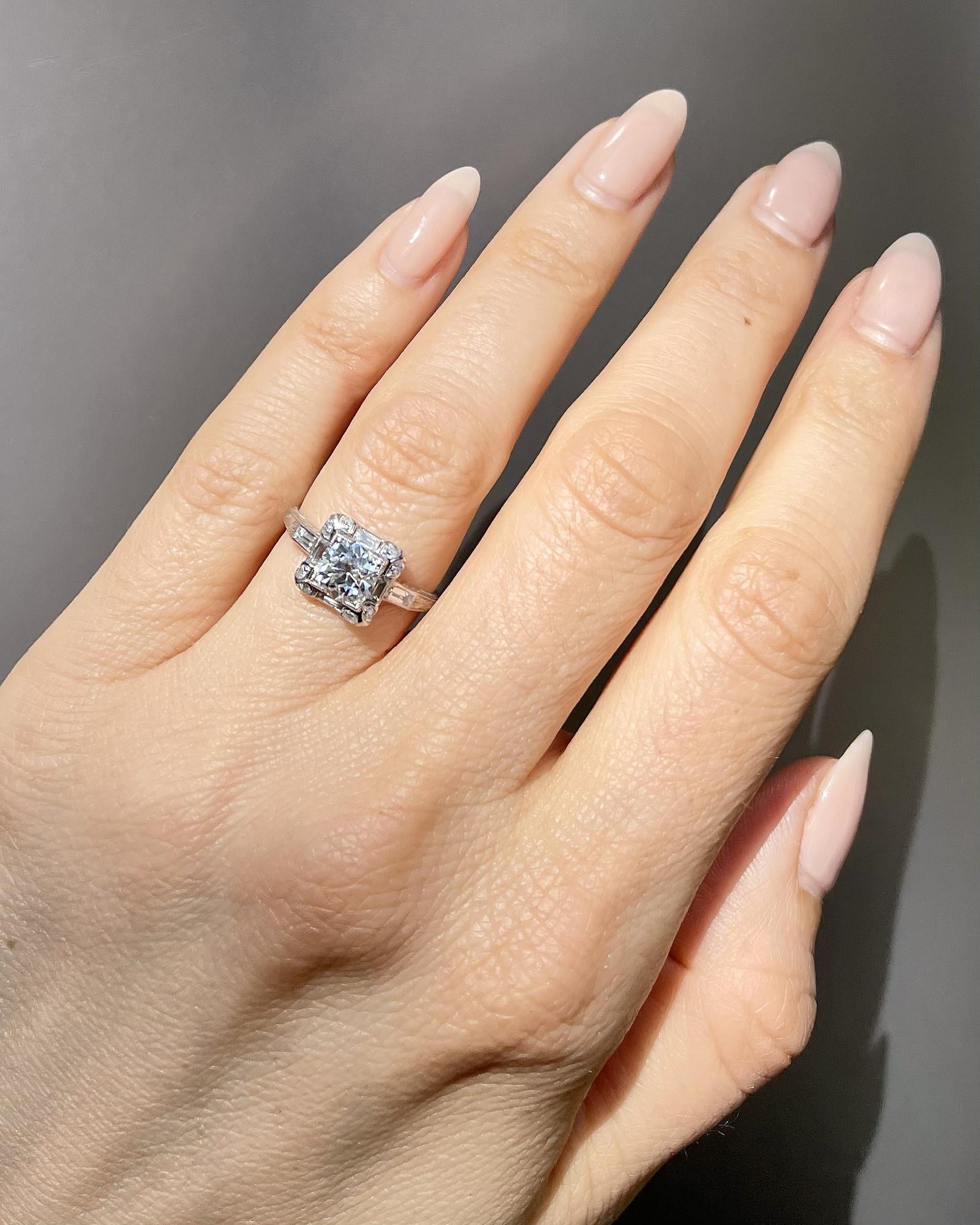 Art Deco 1.11 Ct. Old European Cut Diamond Square-Motif Engagement Ring