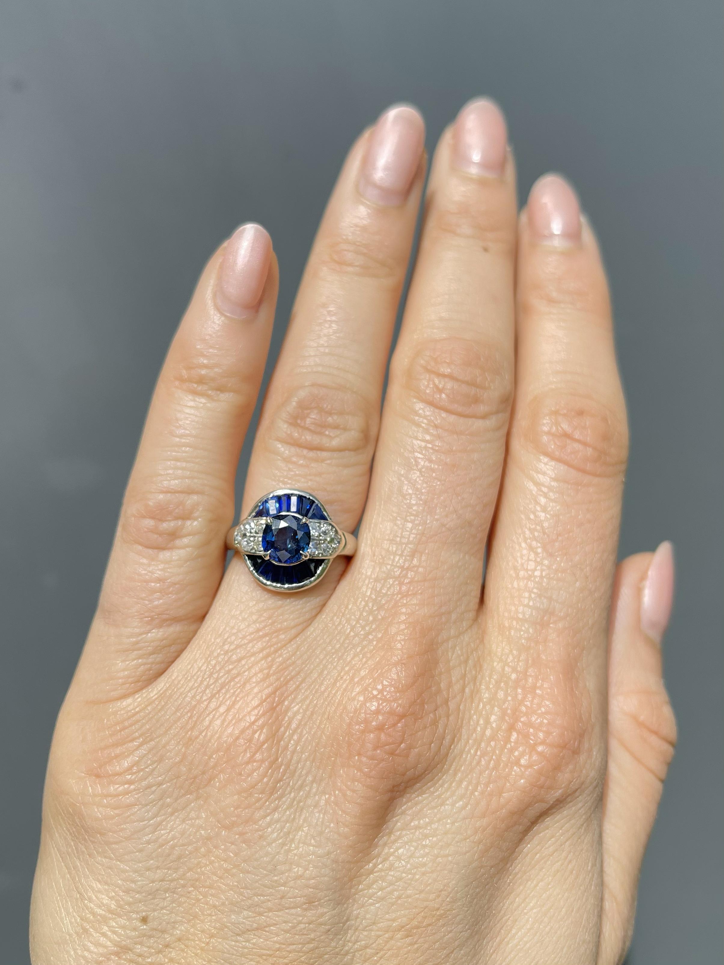 Art Deco 1.25 Ct. Sapphire & Diamond Round Dinner Ring