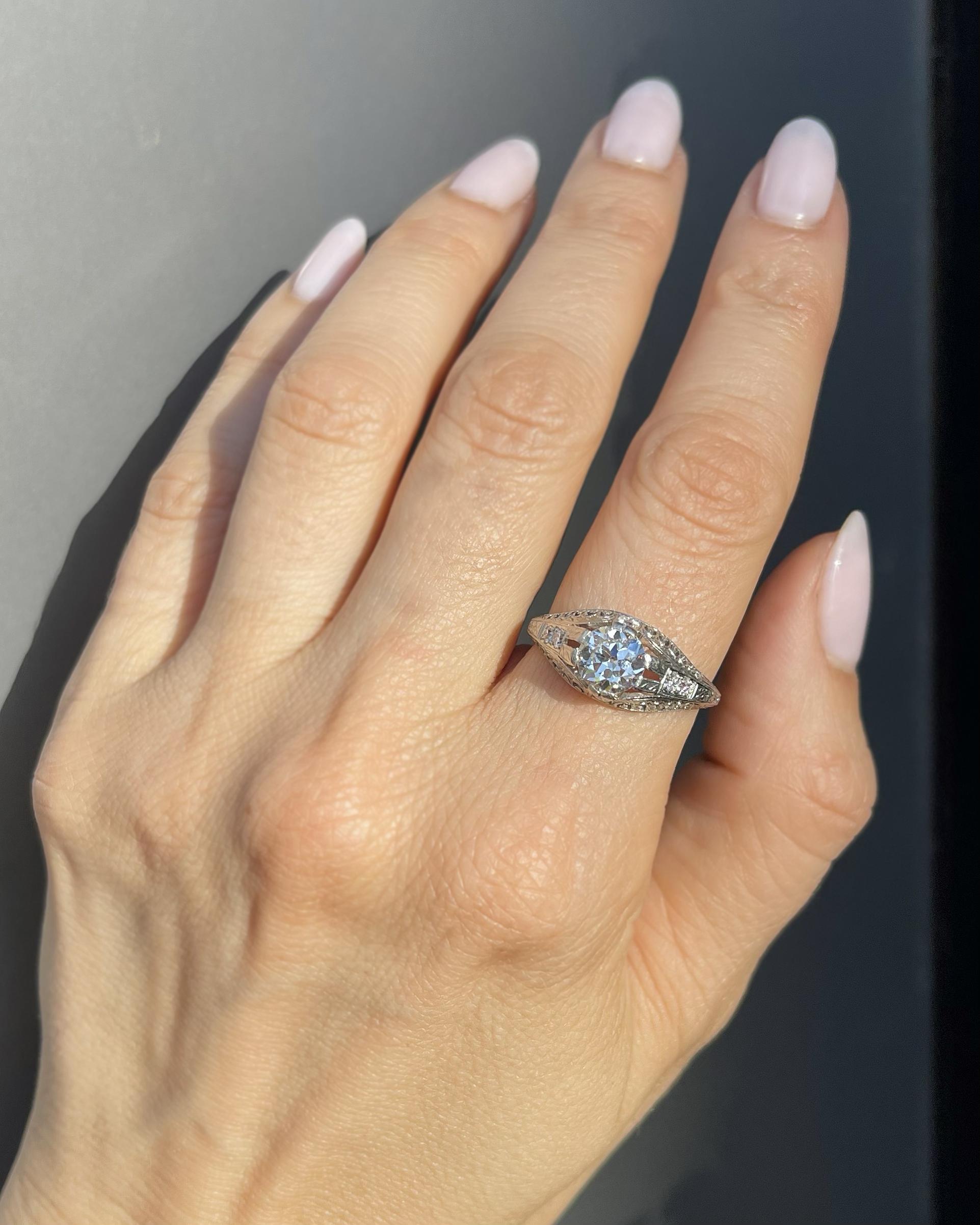 Art Deco 1.21 Ct. Old European Cut Diamond Geometric-Motif Engagement Ring