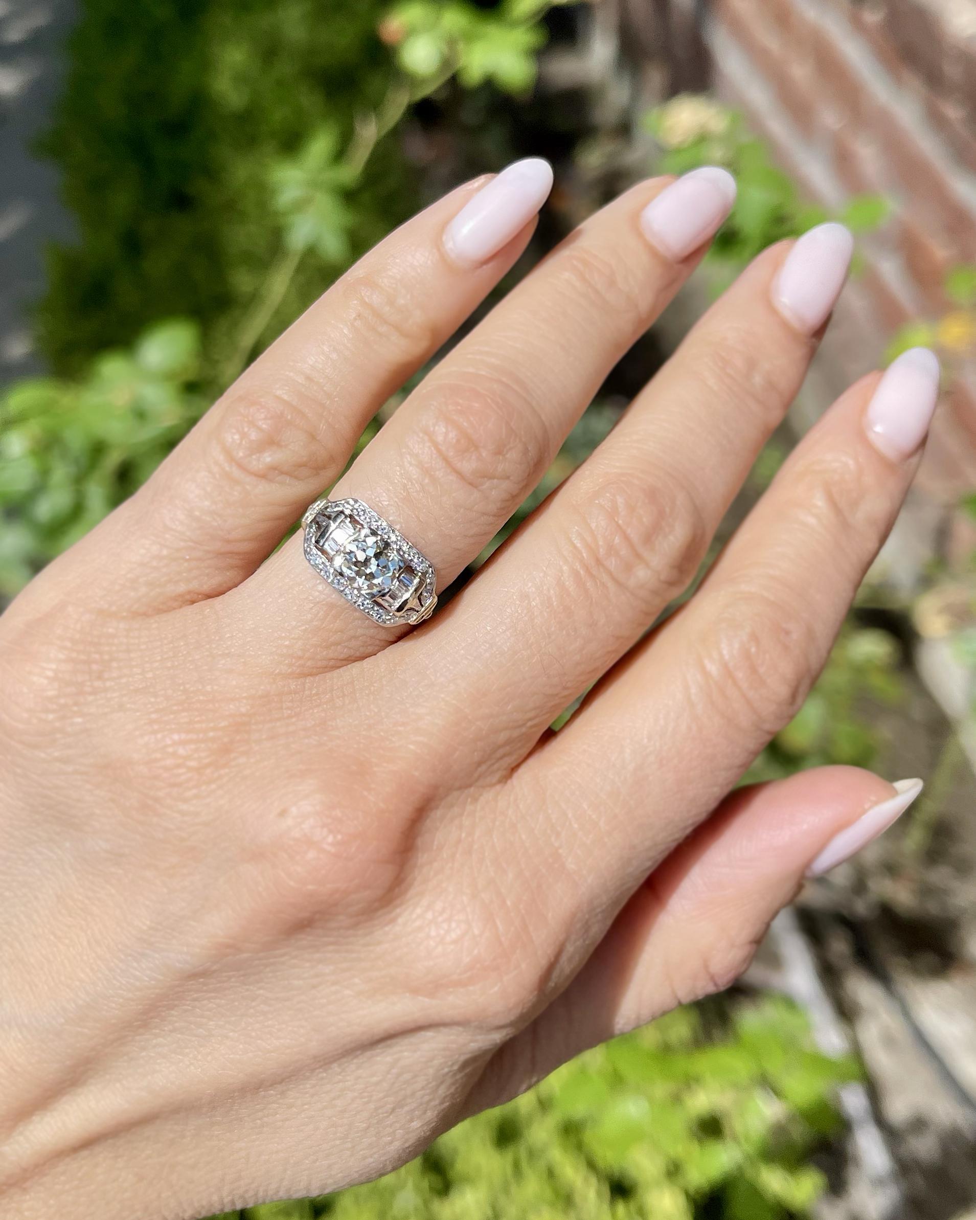 Art Deco 1.07 Ct. Old European Cut Diamond Geometric Engagement Ring