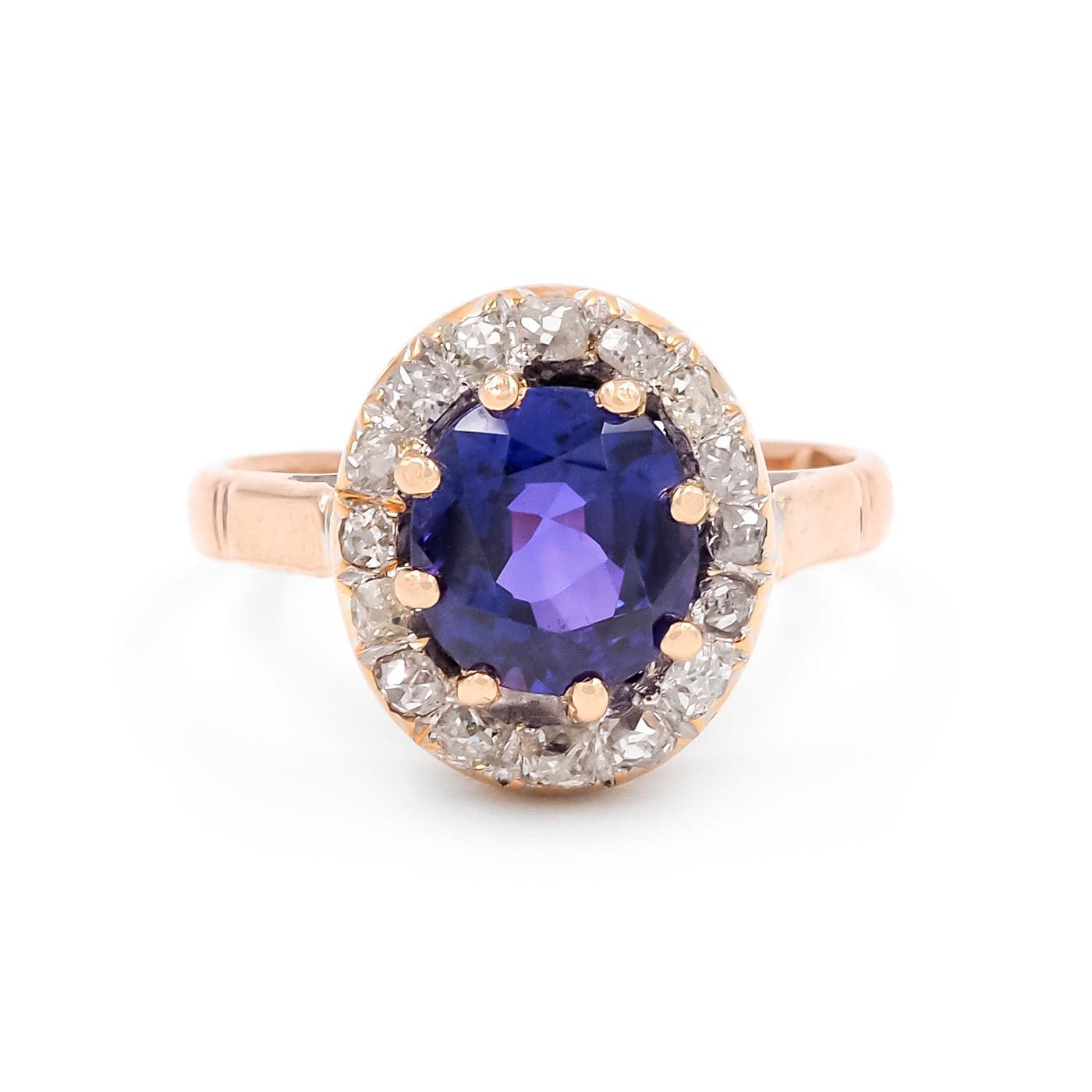 Art Deco 2.25 Ct. Color Change Sapphire & Diamond Cluster Ring