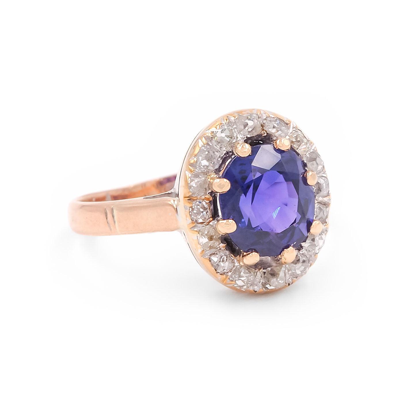 Art Deco 2.25 Ct. Color Change Sapphire & Diamond Cluster Ring