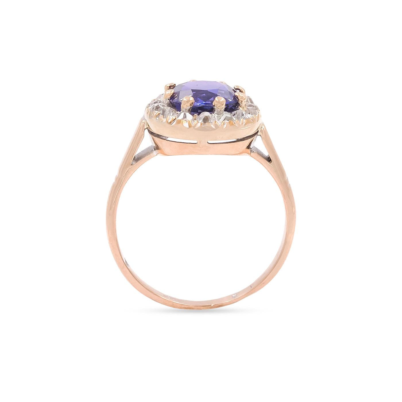 Art Deco 2.25 Ct. Color Change Sapphire & Diamond Cluster Ring