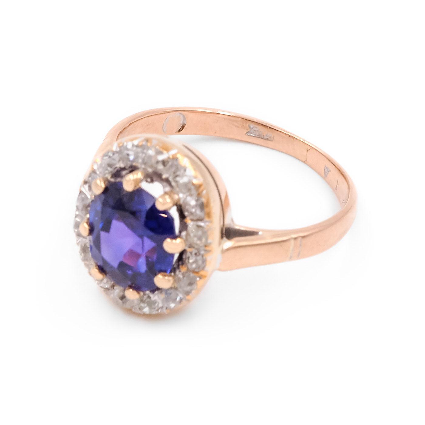 Art Deco 2.25 Ct. Color Change Sapphire & Diamond Cluster Ring