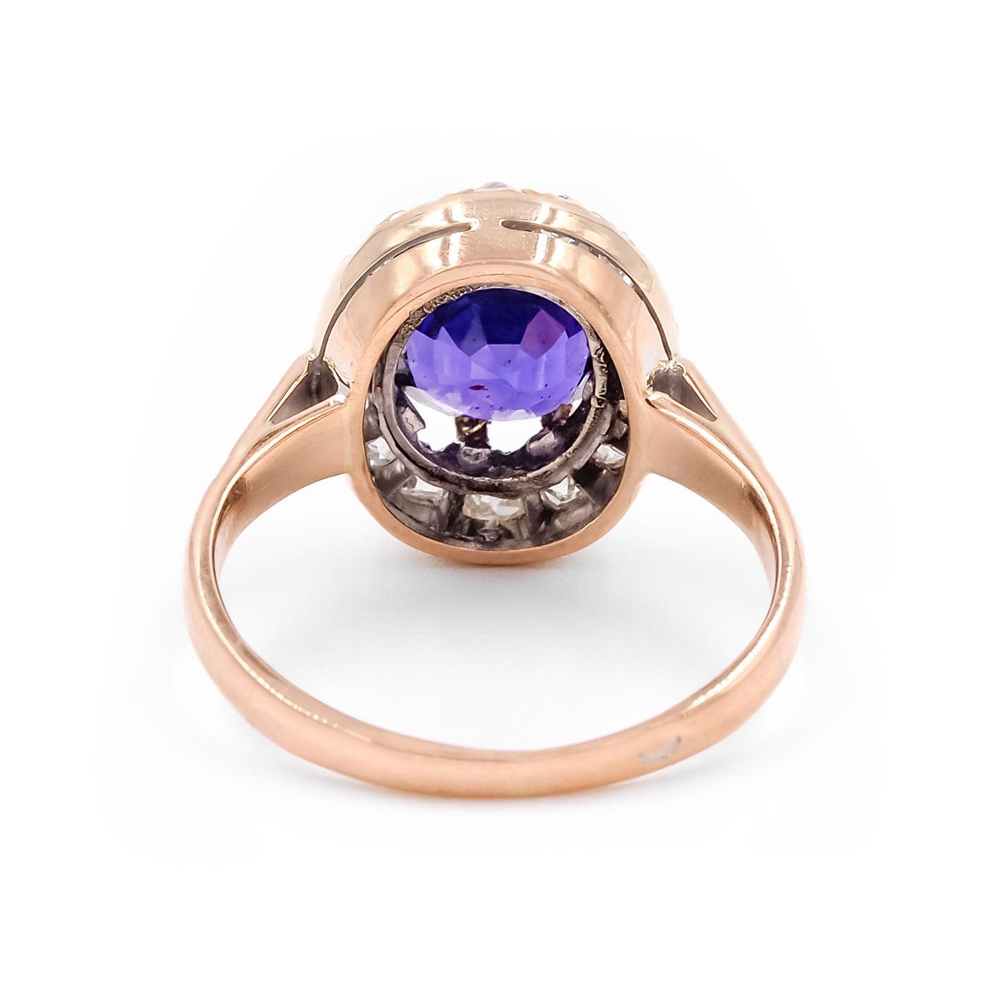 Art Deco 2.25 Ct. Color Change Sapphire & Diamond Cluster Ring