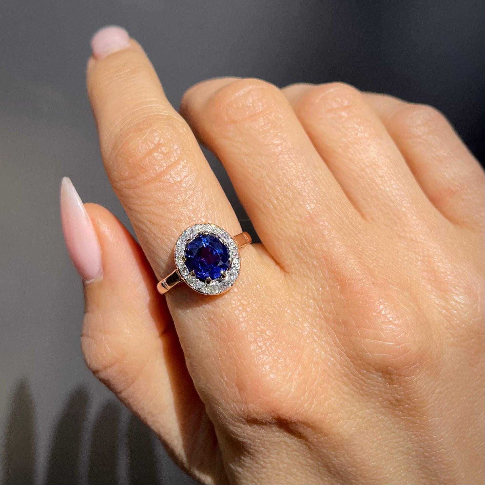Art Deco 2.25 Ct. Color Change Sapphire & Diamond Cluster Ring