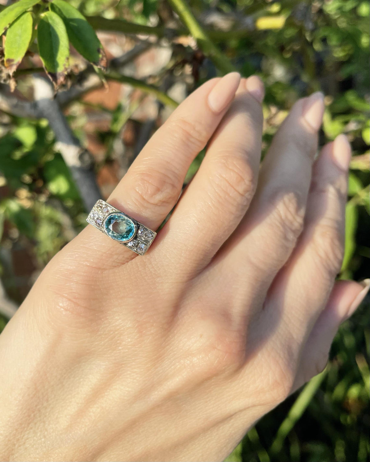 Art Deco 2.24 Ct. Oval Cut Zircon & 0.56 Ctw. Diamond Ring