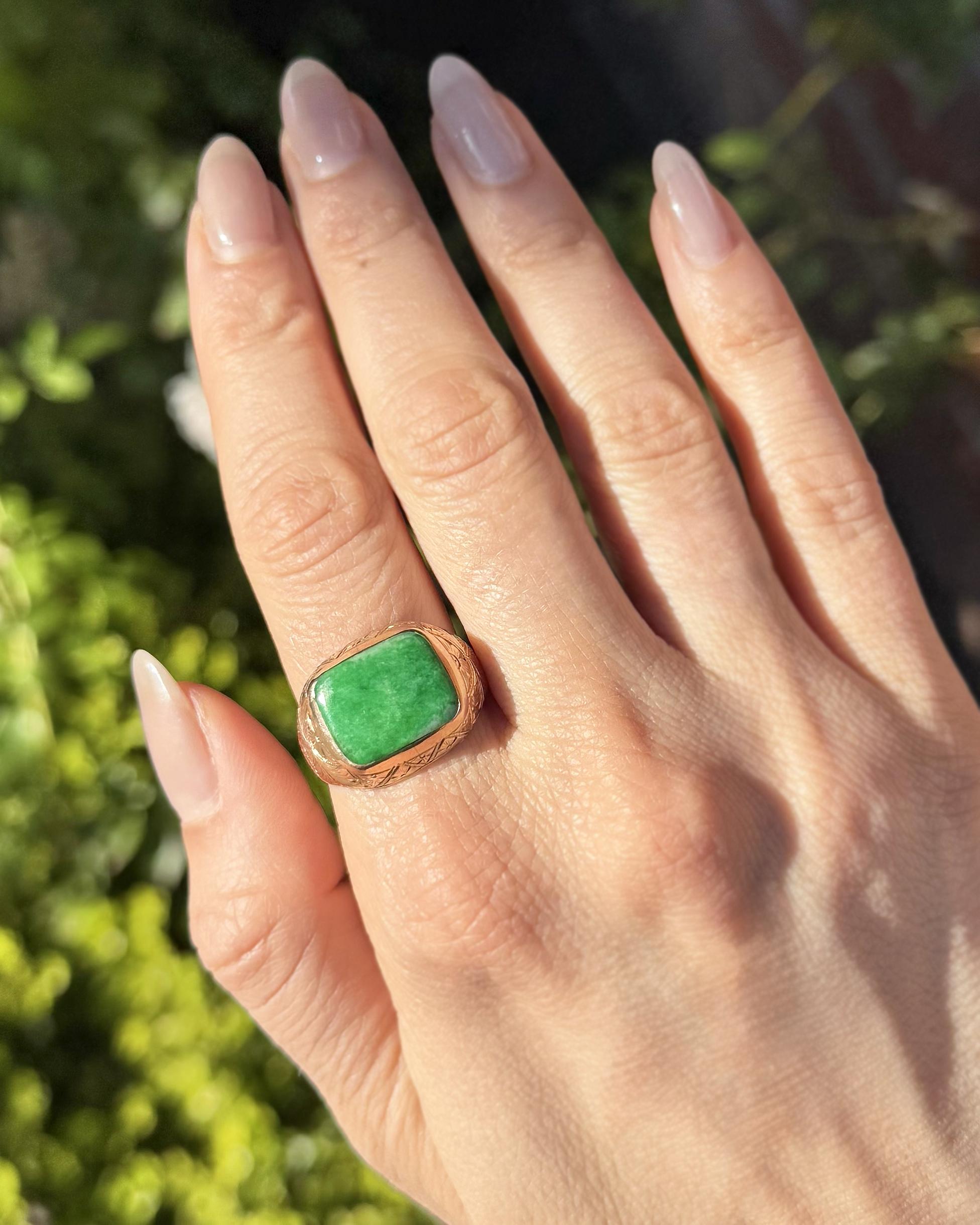 Art Deco Jade Ornate Signet Ring