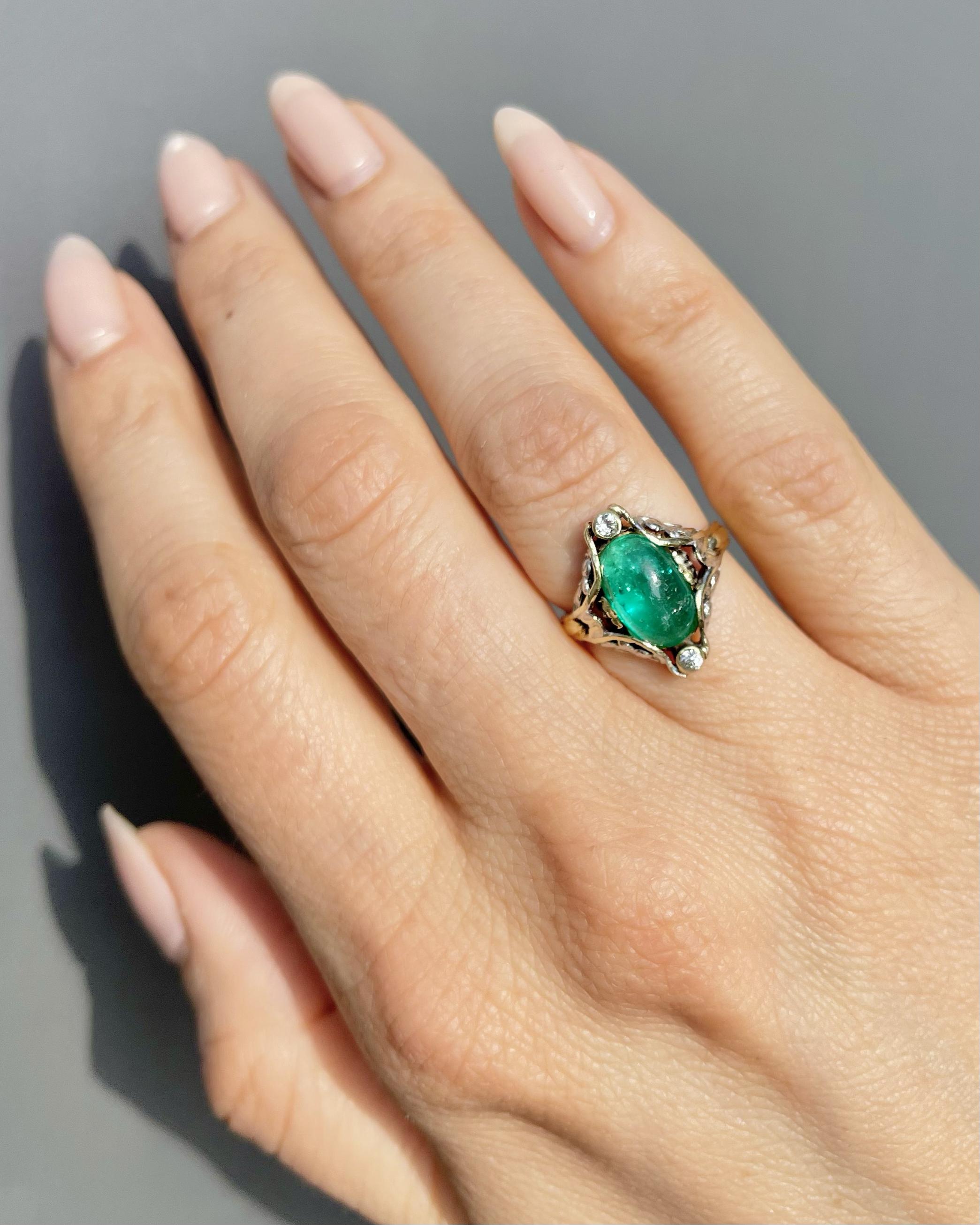 Art Nouveau 3.16 Ct. Colombian Emerald & Diamond Dinner Ring