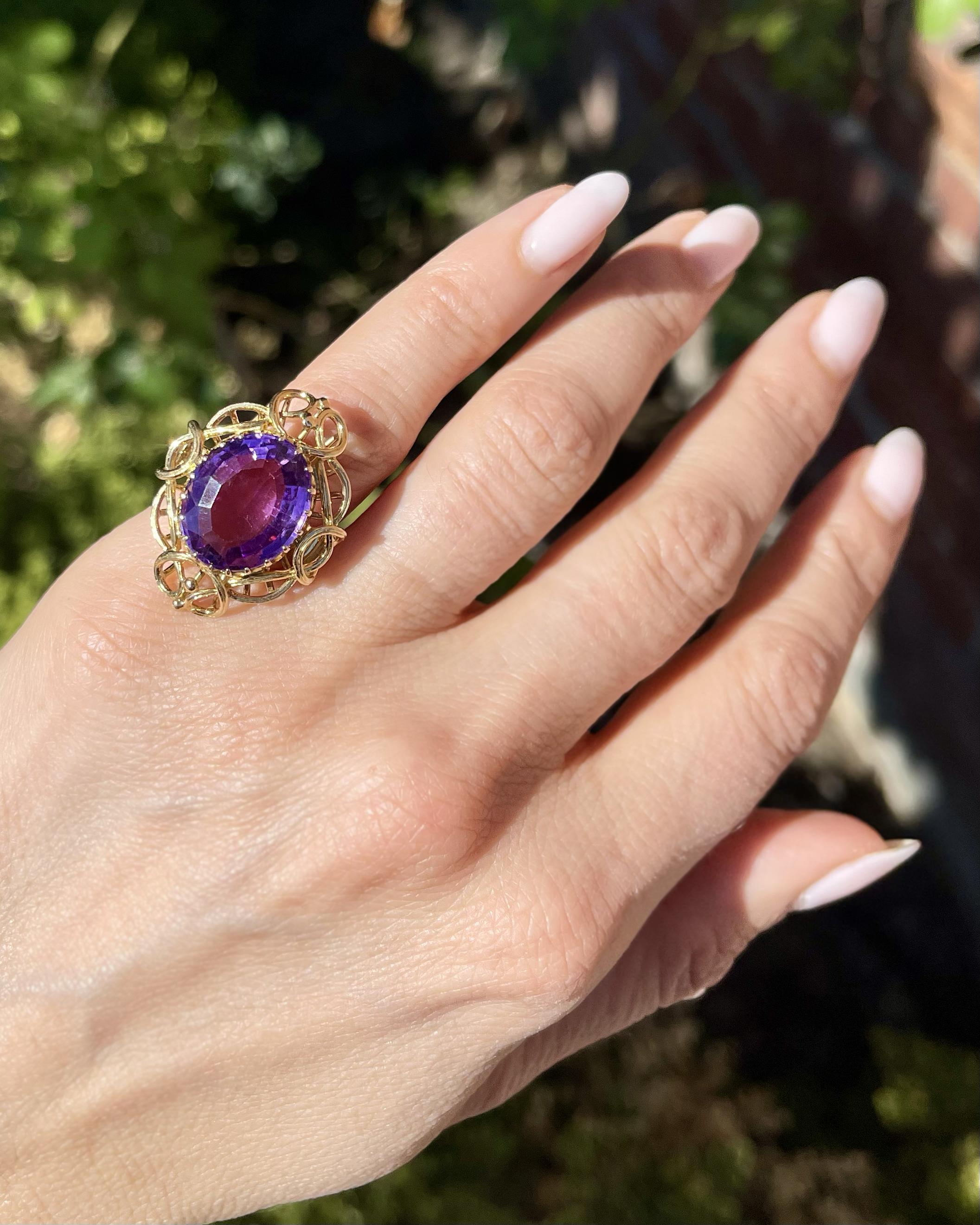 Art Nouveau 9.30 Ct. Oval Cut Amethyst Swirly Dinner Ring