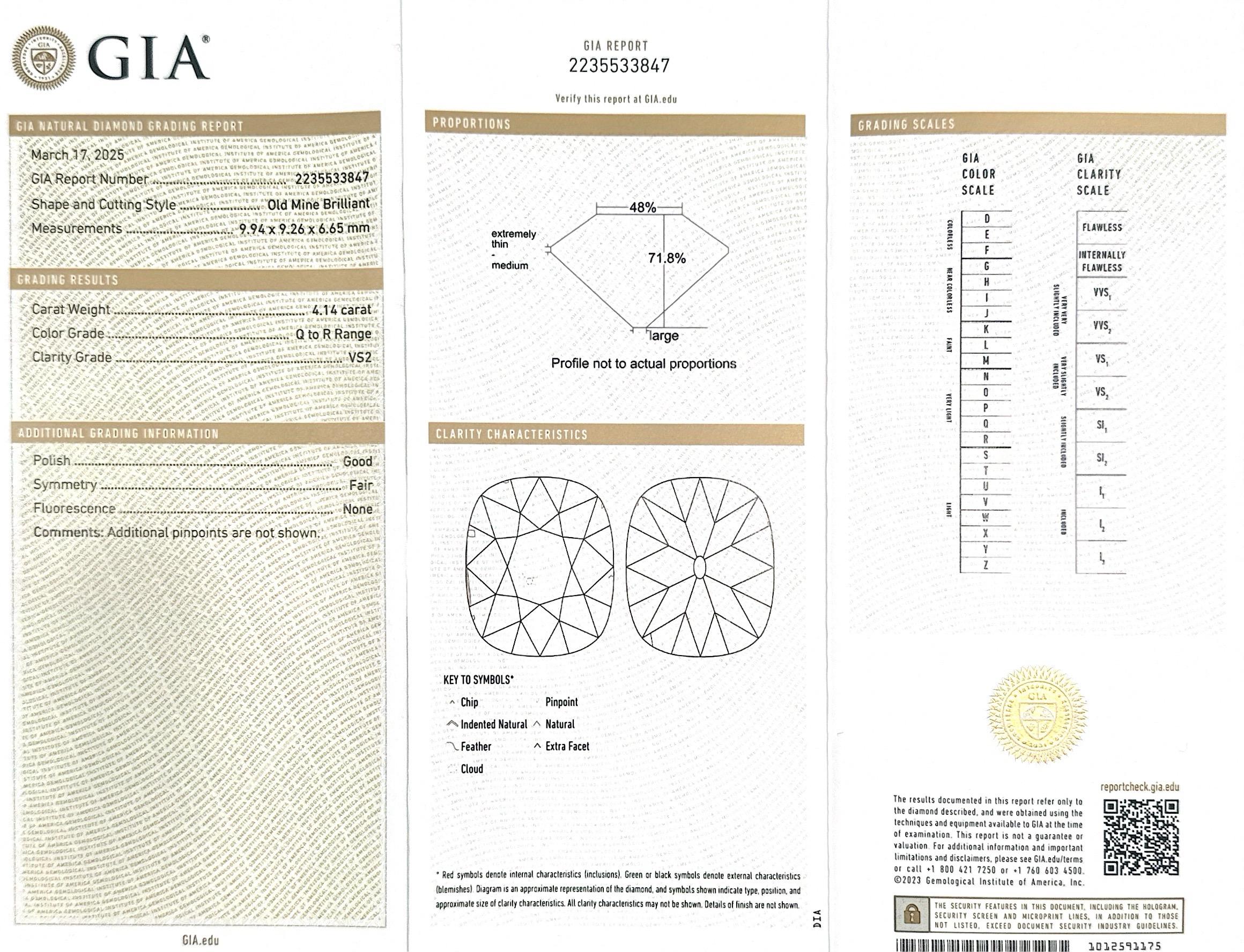 French Import Edwardian 4.14 Ct. Old Mine Cut Diamond Cluster Engagement Ring