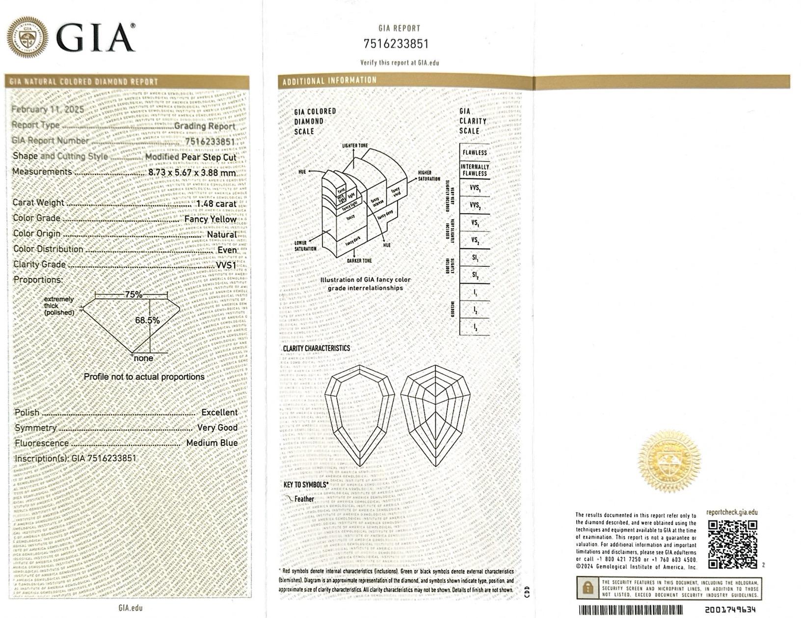 1.48 Ct. Pear-Shaped Step Cut Fancy Yellow Diamond Pendant Necklace from Bespo