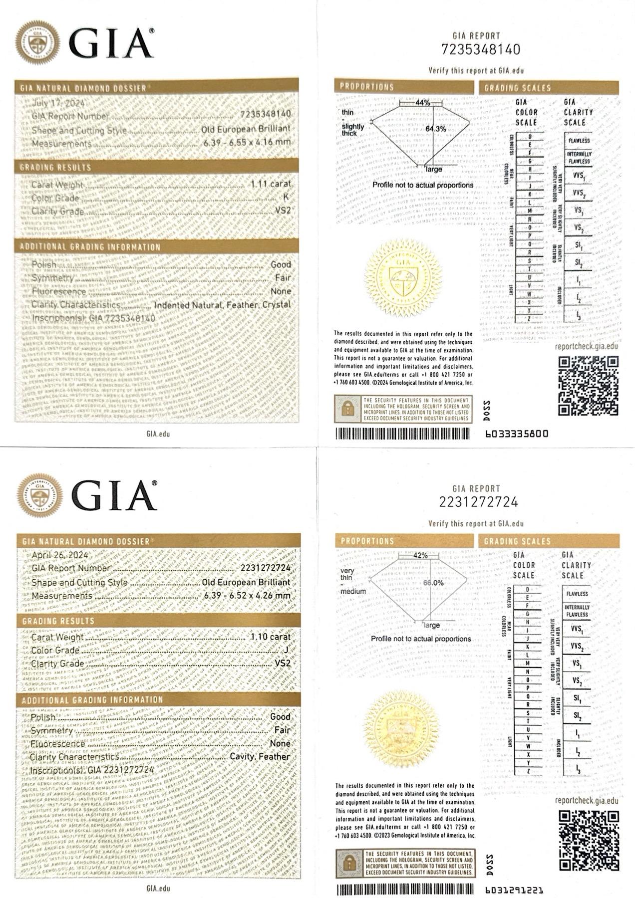 Victorian Collet-Set 2.21 Ctw. Old European Cut Diamond Drop Earrings