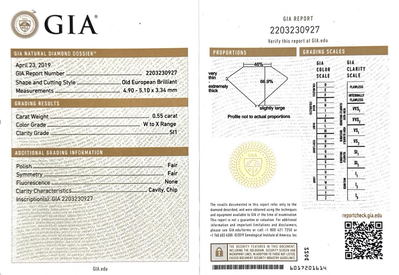 Art Deco 0.55 Ct. Old European Cut Diamond Engagement Ring
