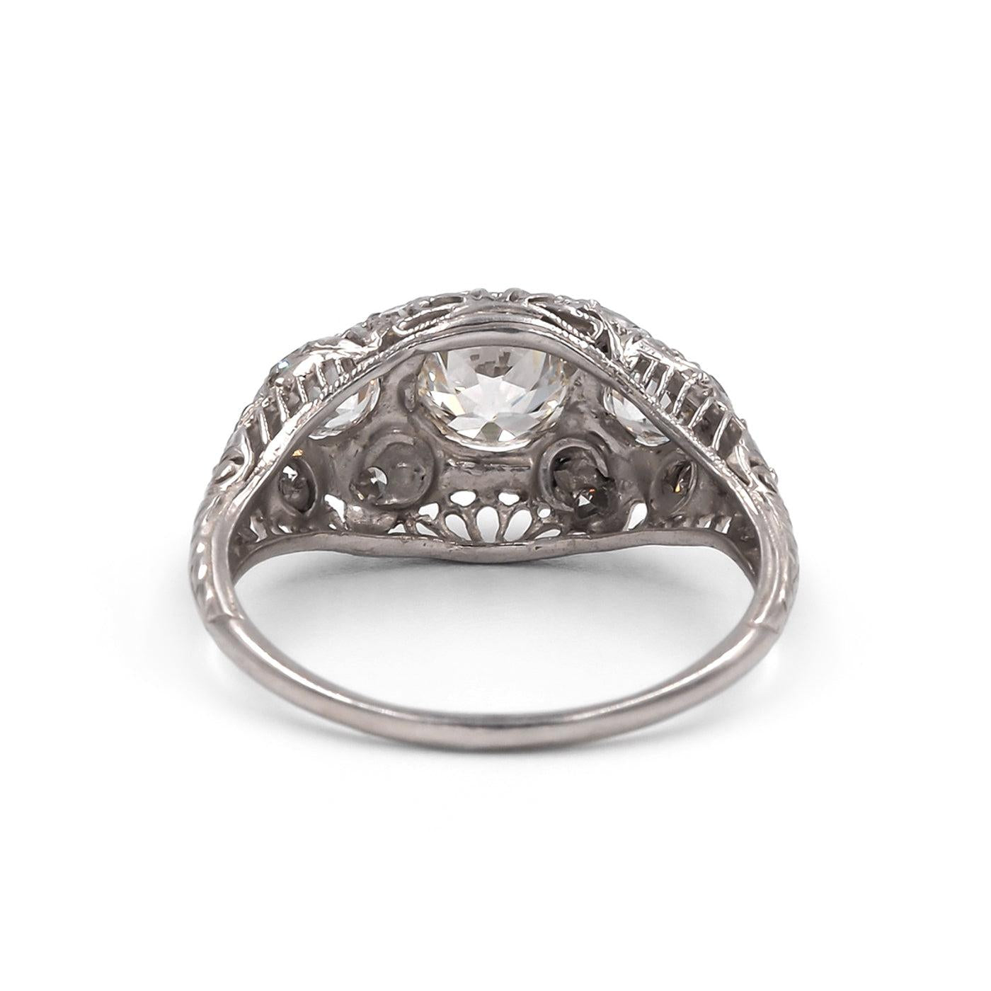 Edwardian 0.93 Carat Old European Cut Diamond 3-Stone Ring