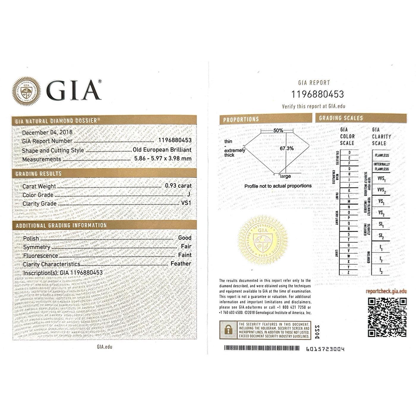 Edwardian 0.93 Carat Old European Cut Diamond 3-Stone Ring