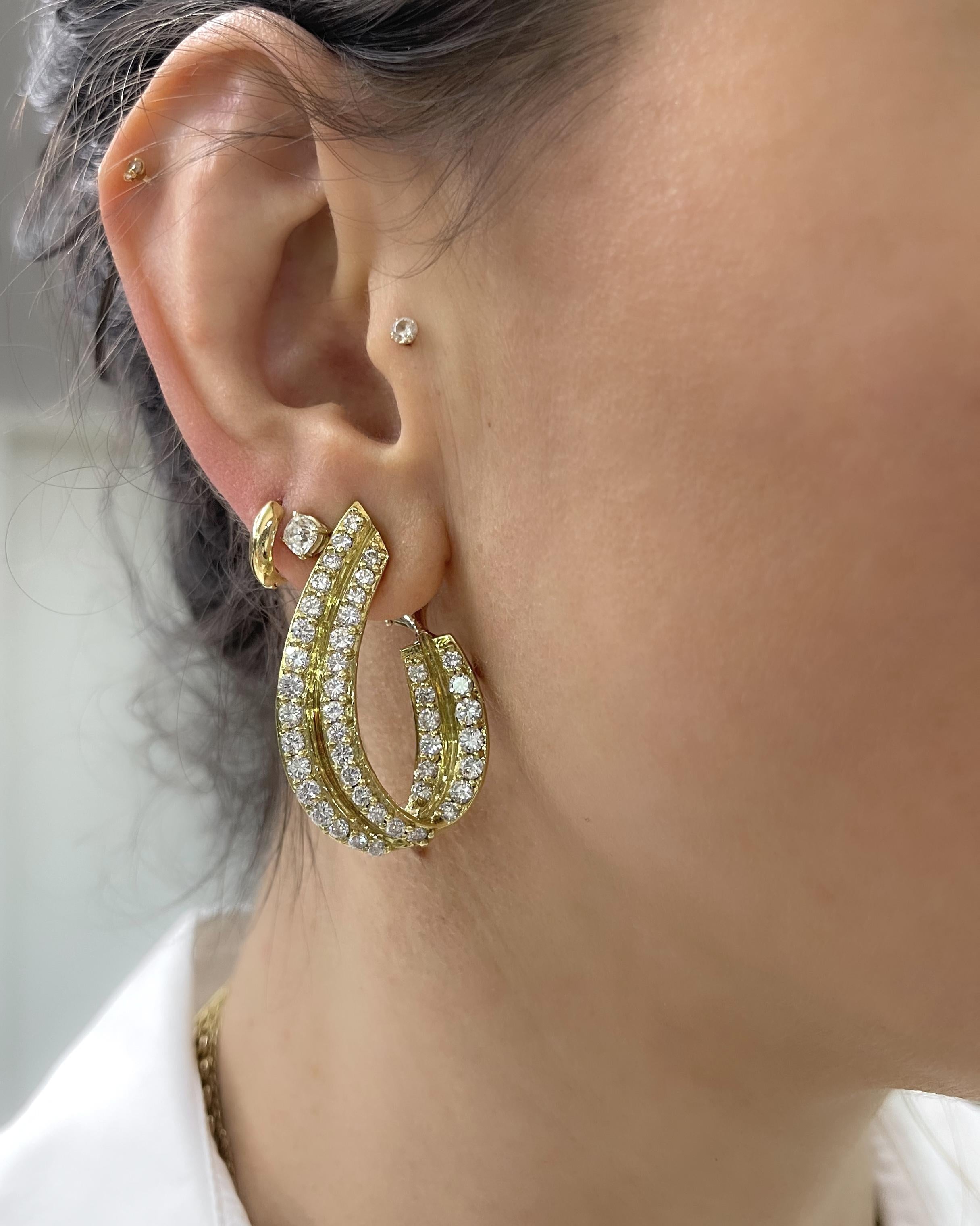 Vintage 7.92 Ctw. Diamond Front-Facing Hoop Earrings