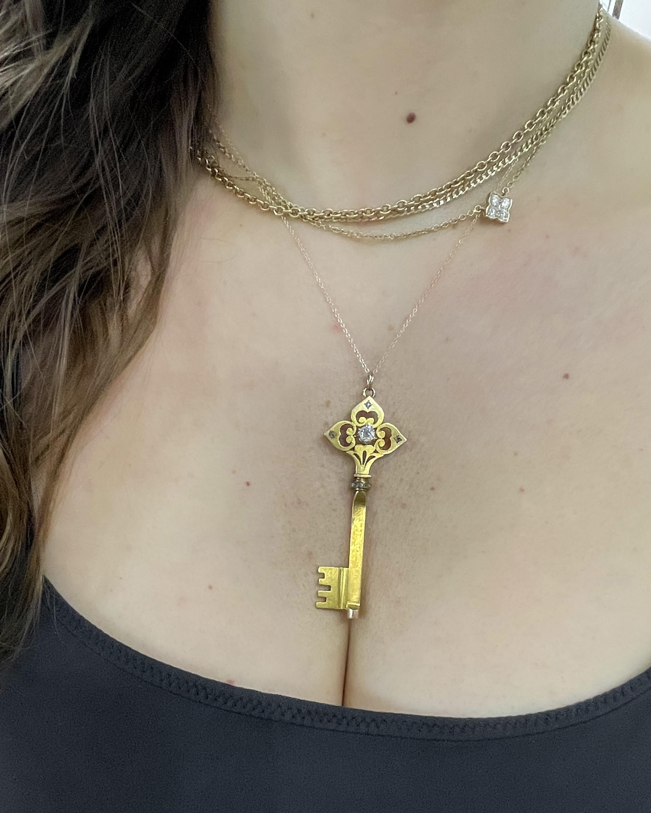 Victorian Diamond Key Pendant Necklace