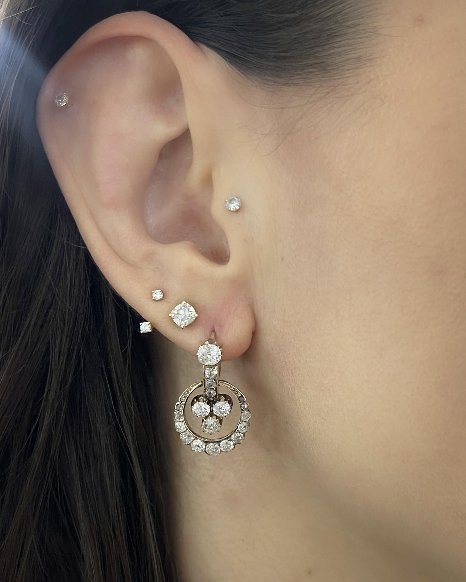 Victorian 2.75 Ctw. Diamond Circular Trefoil Drop Earrings