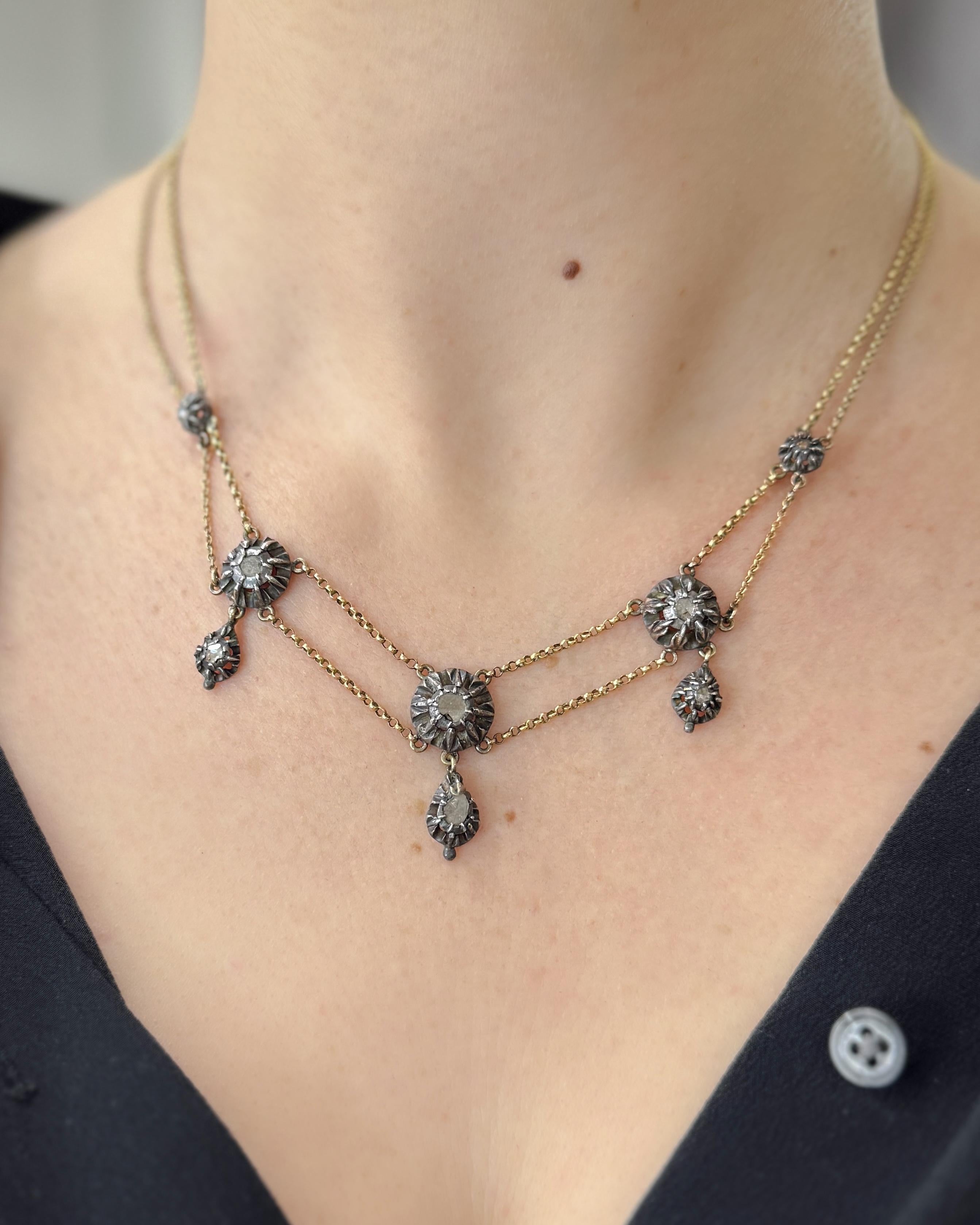 Georgian 0.50 Ctw. Rose Cut & Table Cut Diamond 'Swag' Chain Necklace