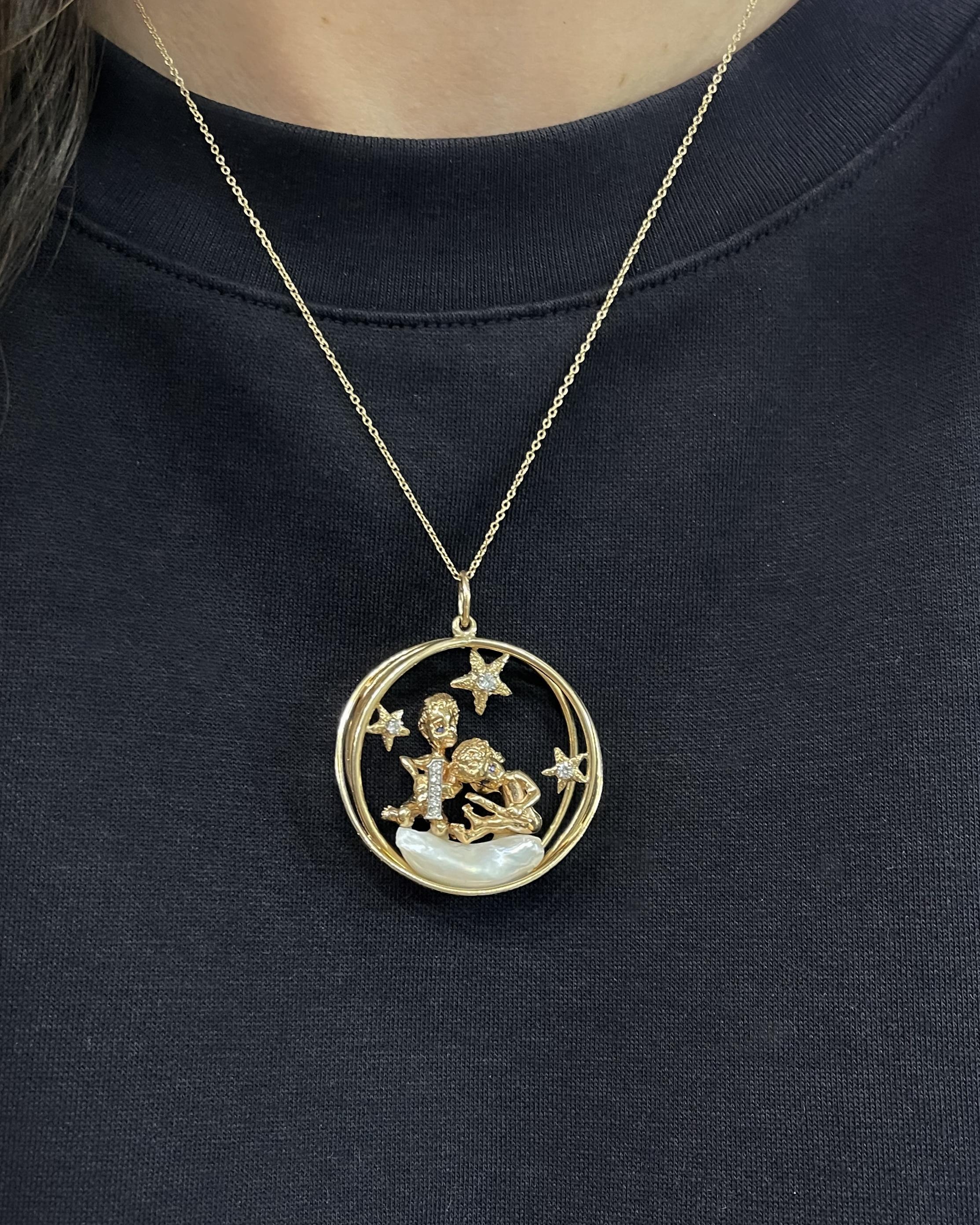 Vintage Diamond & Pearl '1' Pendant with Cherubs, by Ruser